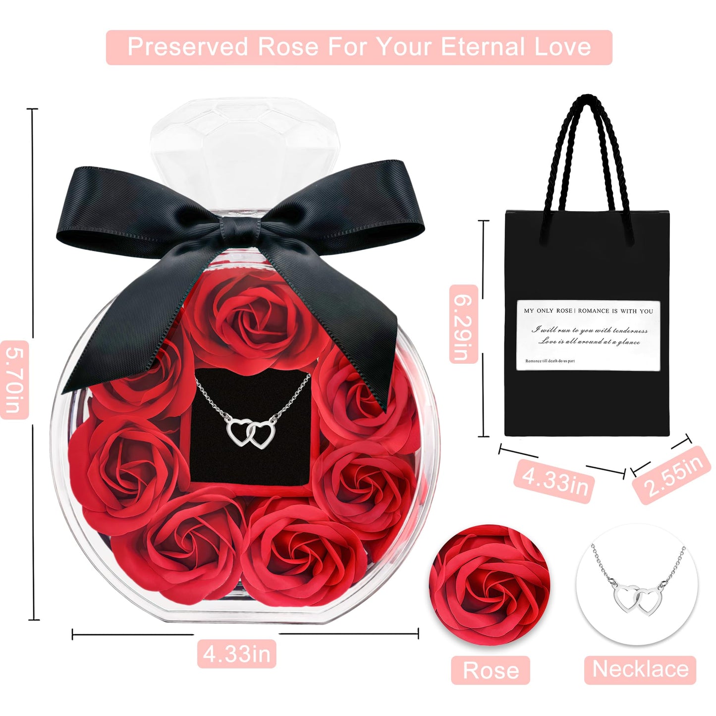 CECEIN Rose Box with Necklace Artificial Preserved Flower Valentines Mothers Day for Girlfriend Mom Birthday Anniversary Personalized Romantic Gifts