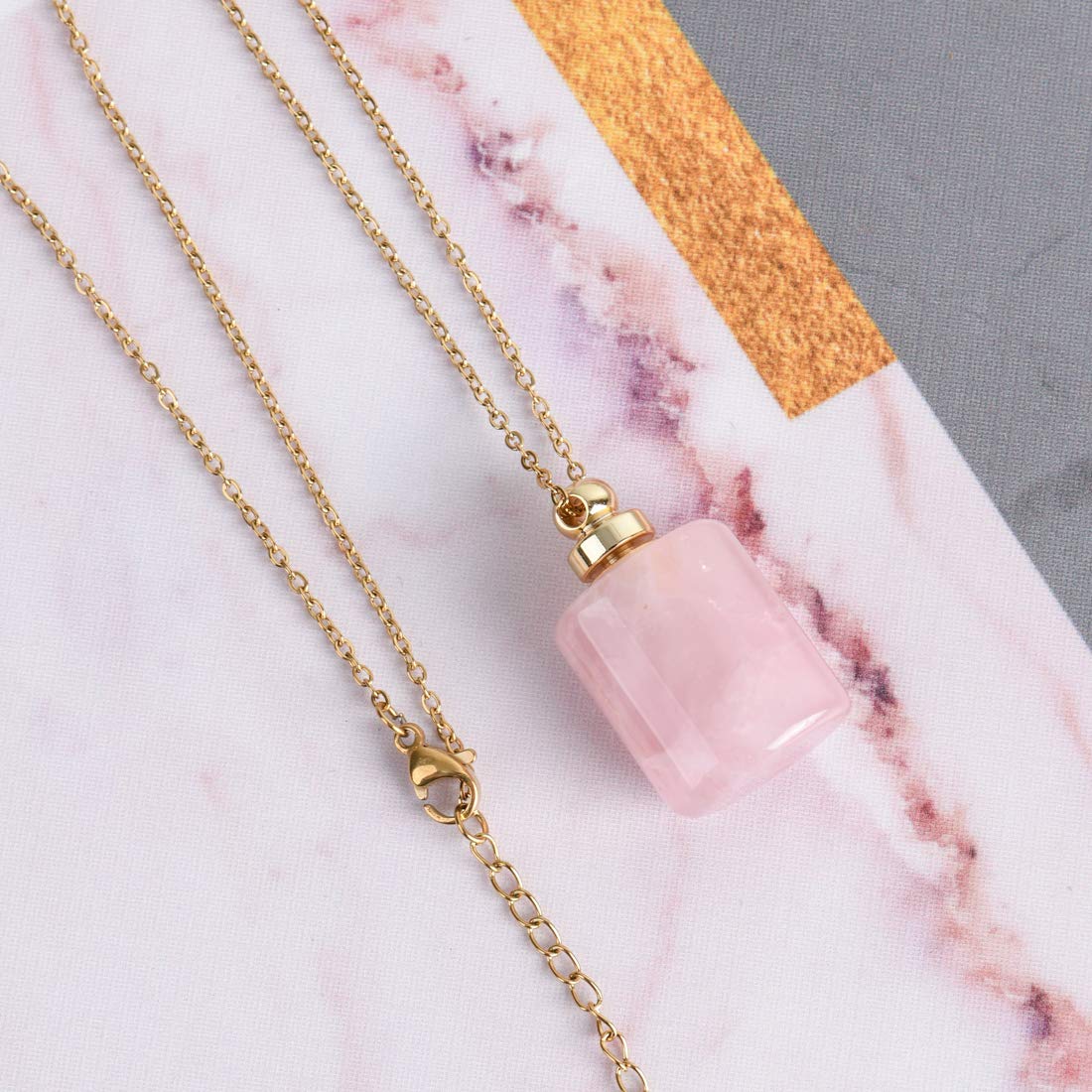 YGLINE Natural Healing Stone Essential Oil Diffuser Perfume Bottle Pendant Necklace Jewelry (Rose Quartz)