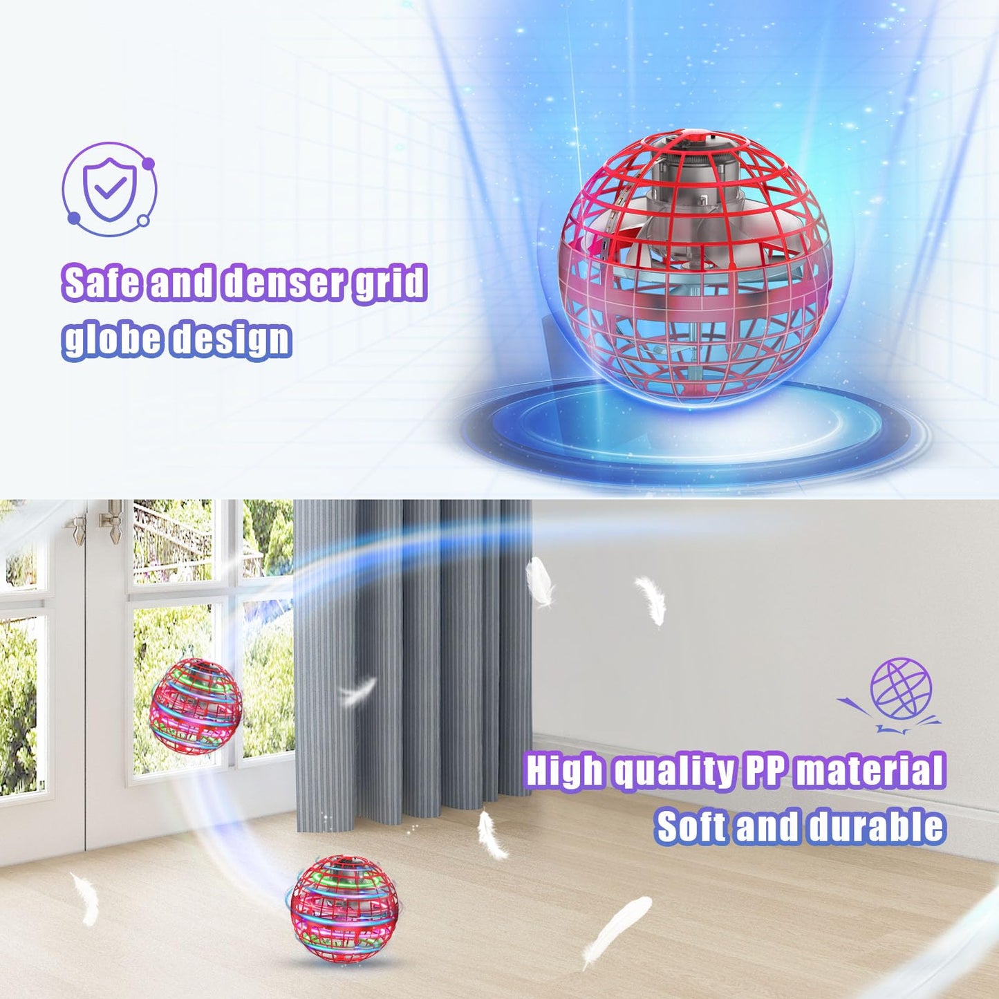 XINHOME 2 Pcs Flying Orb Ball Toys(Blue+Red) Soaring Hover Boomerang Spinner Hand Controlled Mini Drone for Kids Adults Outdoor Indoor