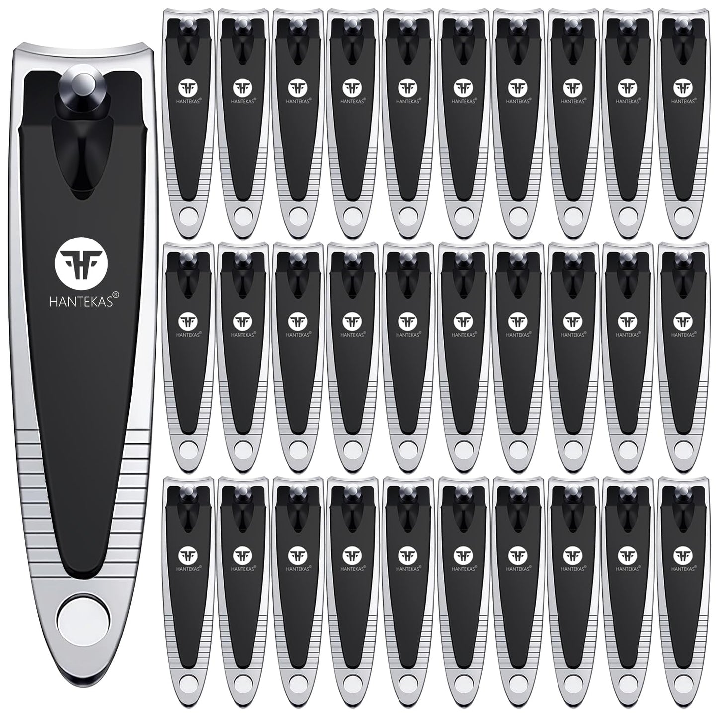 HANTEKAS 30 Pieces Fingernail Nail Clipper Bulk Blak Sliver Portable Toenail Clippers Cutter Set