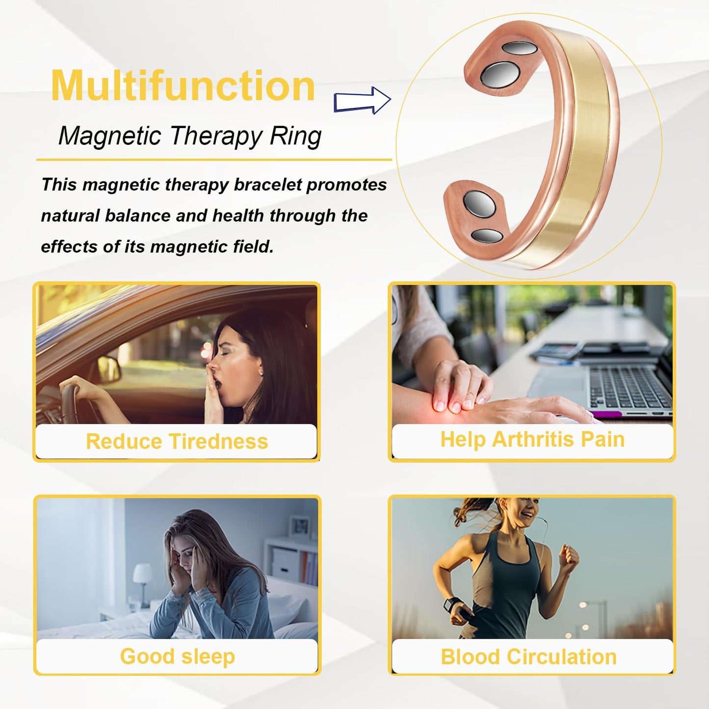 EnerMagiX Copper Rings for Women, Pure Copper Two-Tone Gold Adjustable Magnetic Ring,Copper Jewelry Present (0948)
