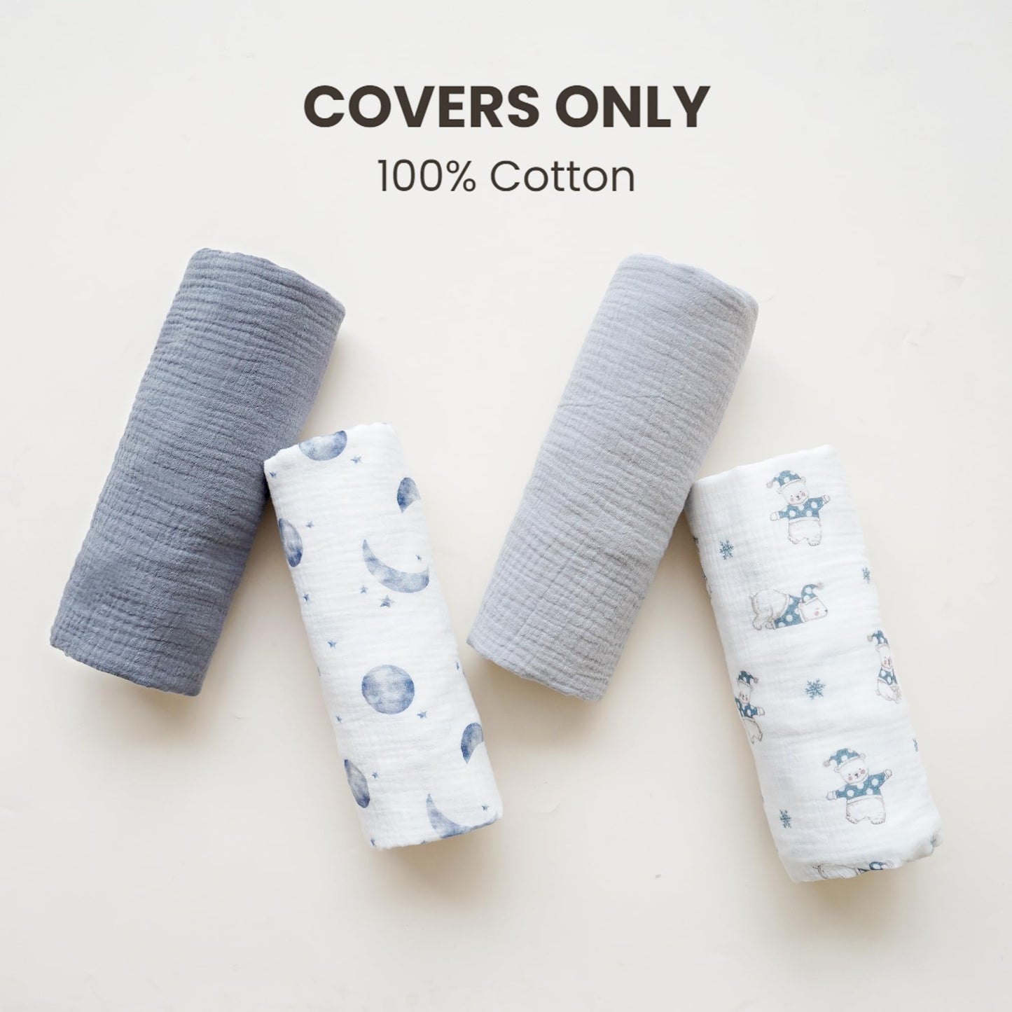 Konssy Muslin Baby Lounger Cover 2 Pack, 100% Cotton Newborn Lounger Cover, Soft and Breathable Lounger Cover for Boys Girls, Covers Only (Planet,Navy)