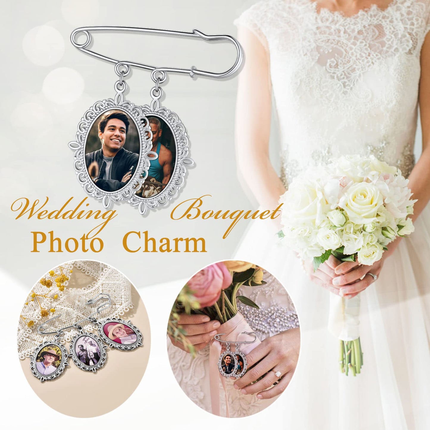 Custom4U Photo Charm for Wedding Bouquet Oval Memory Charms Funeral Boutonniere with Pictures Customized Wedding Gifts