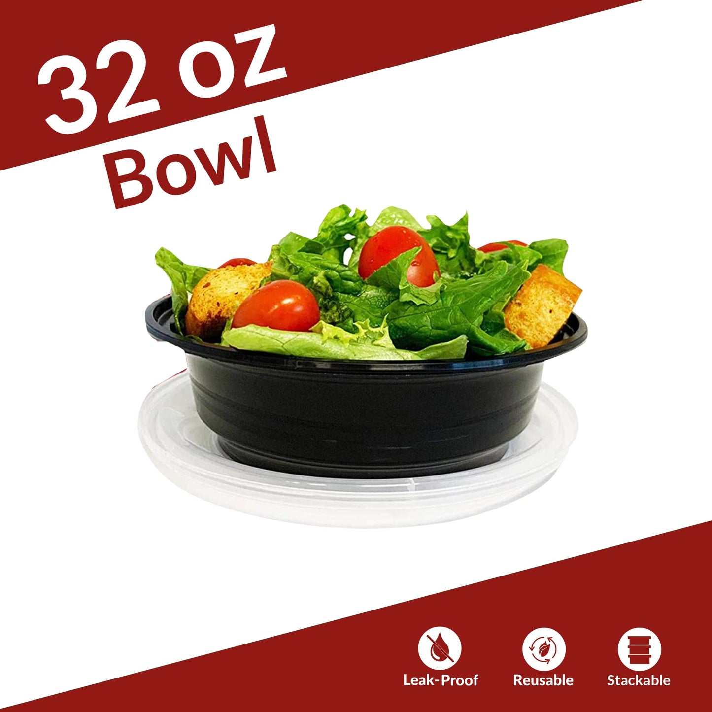 Reli. Meal Prep Containers, 32 oz. | 45 Pack | Reusable Meal Prep Bowls/Food Containers | Microwavable Bowls with Airtight Lids, Black Food Storage