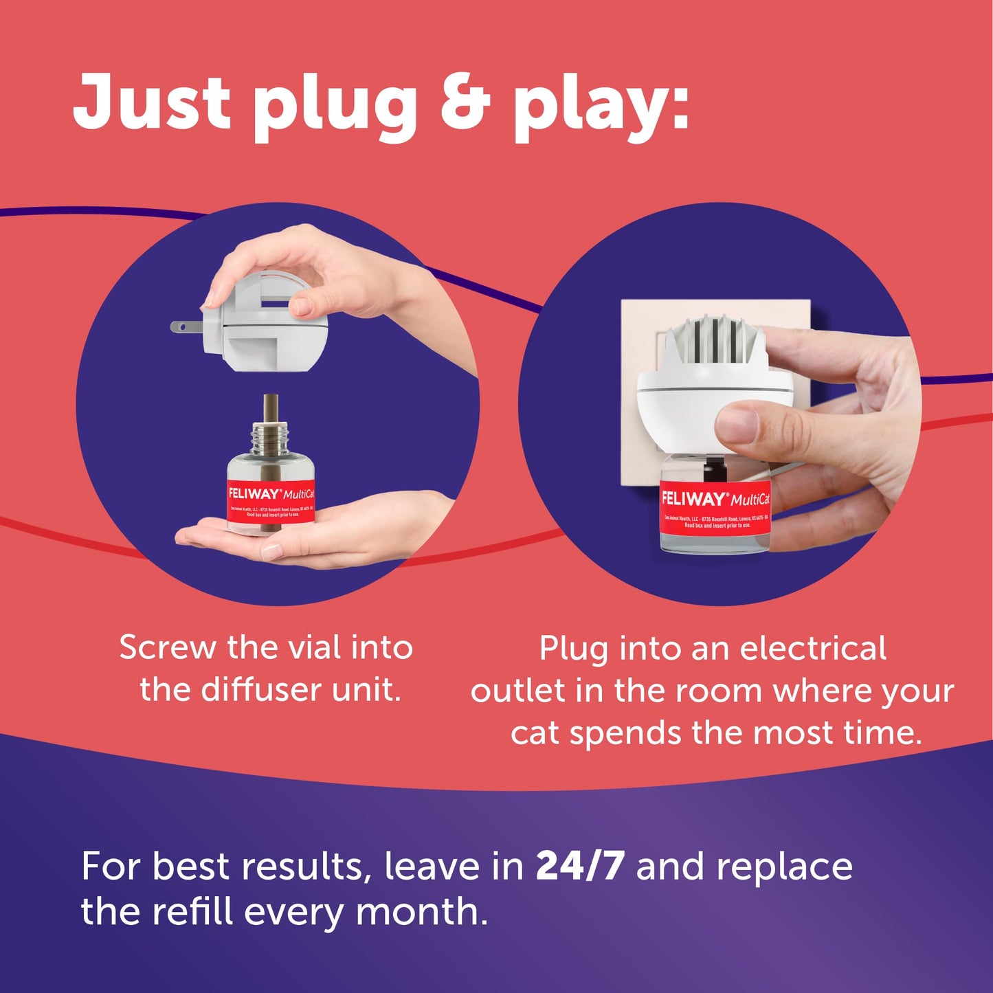 FELIWAY MultiCat 30 Day Cat Calming Plug In Pheromone Diffuser Starter Kit, 48ml - Helps Reduce Conflicts and Signs of Tension in Multi-Cat Households