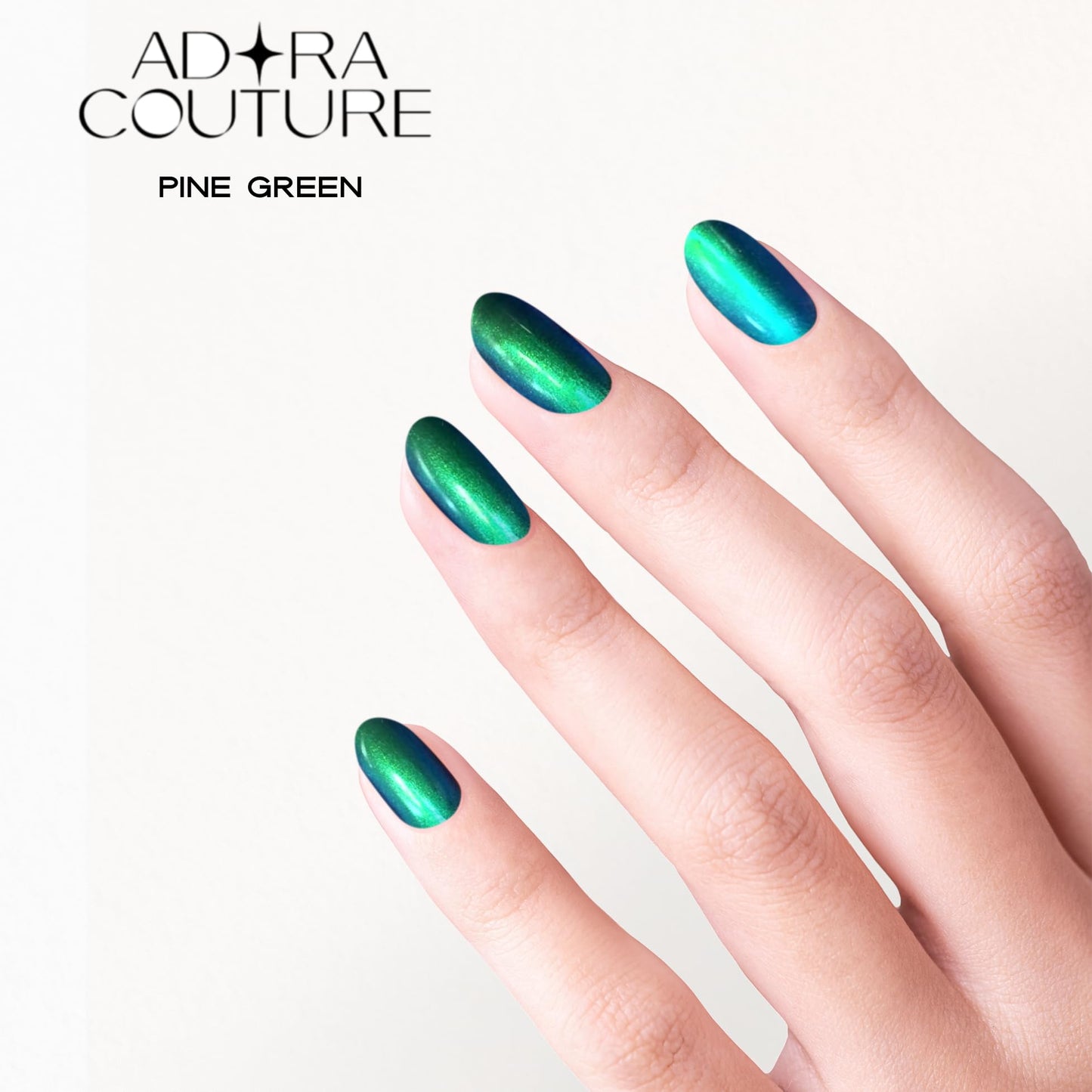 Adora Couture Semi-Cured Gel Nail Strips - 30 Salon-Quality Stickers with UV Light Required, Long Lasting, Easy Application & Removal, Includes Prep Pads, Nail File, Wooden Stick (Green Pine)
