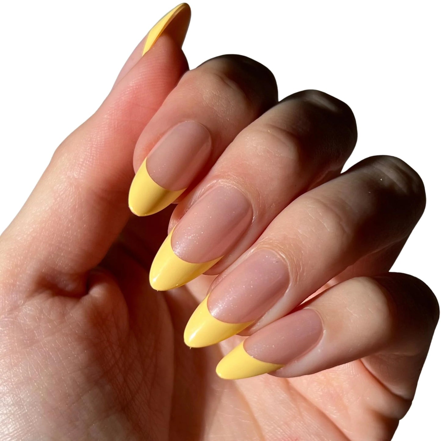 PaintLab Press On Nails - Butter Chrome Yellow Tips Almond Fake Nails, 30 Nails in 15 Sizes with Glue, Reusable Salon Quality Press On Nails