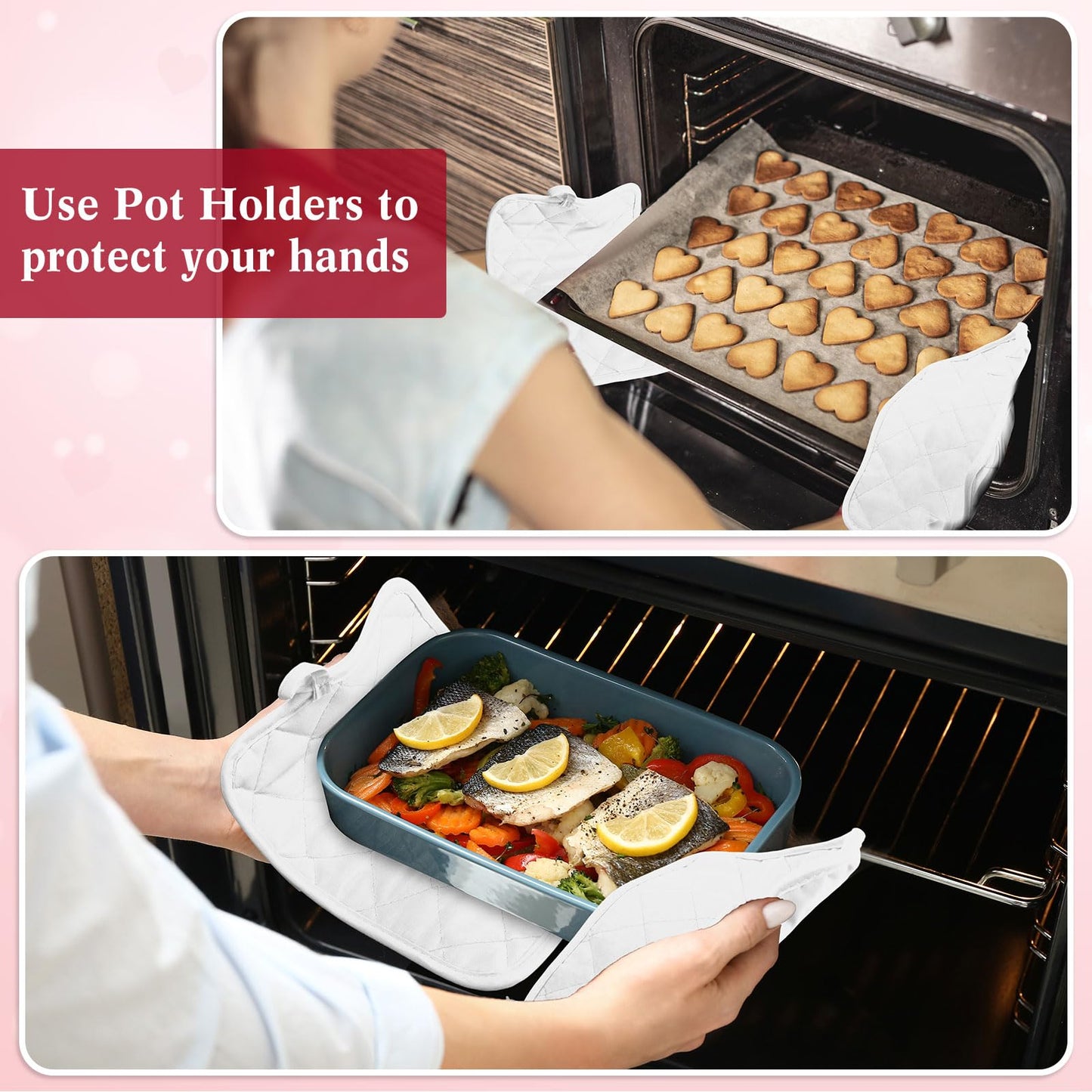 Hoolerry 10 Pieces Pot Holders with Pocket Sublimation 7x9'' Cotton Oven Pot Holders Bulk with Hanging Loops Pads for Kitchen Cook Baking (White)