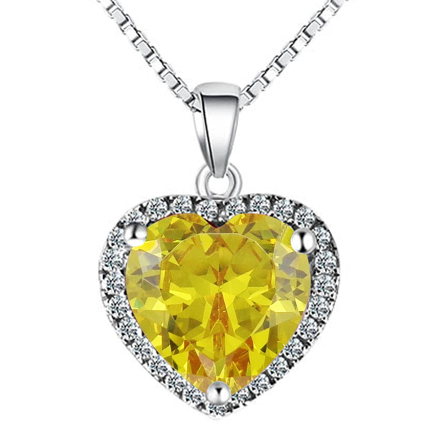 Navachi 925 Sterling Silver 18k White Gold Plated 3.7ct Heart Citrine Az9311a Necklace Pendant 18"
