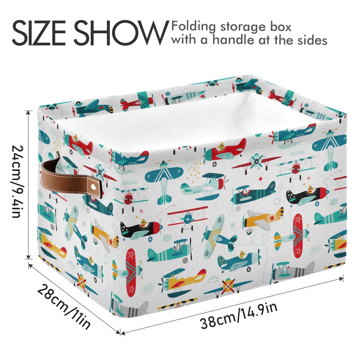 Storage Basket Cube Cartoon Airplane Helicopter Large Collapsible Toys Storage Box Bin Laundry Organizer for Closet Shelf Nursery Kids Bedroom,15x11x9.5 in,2 Pack