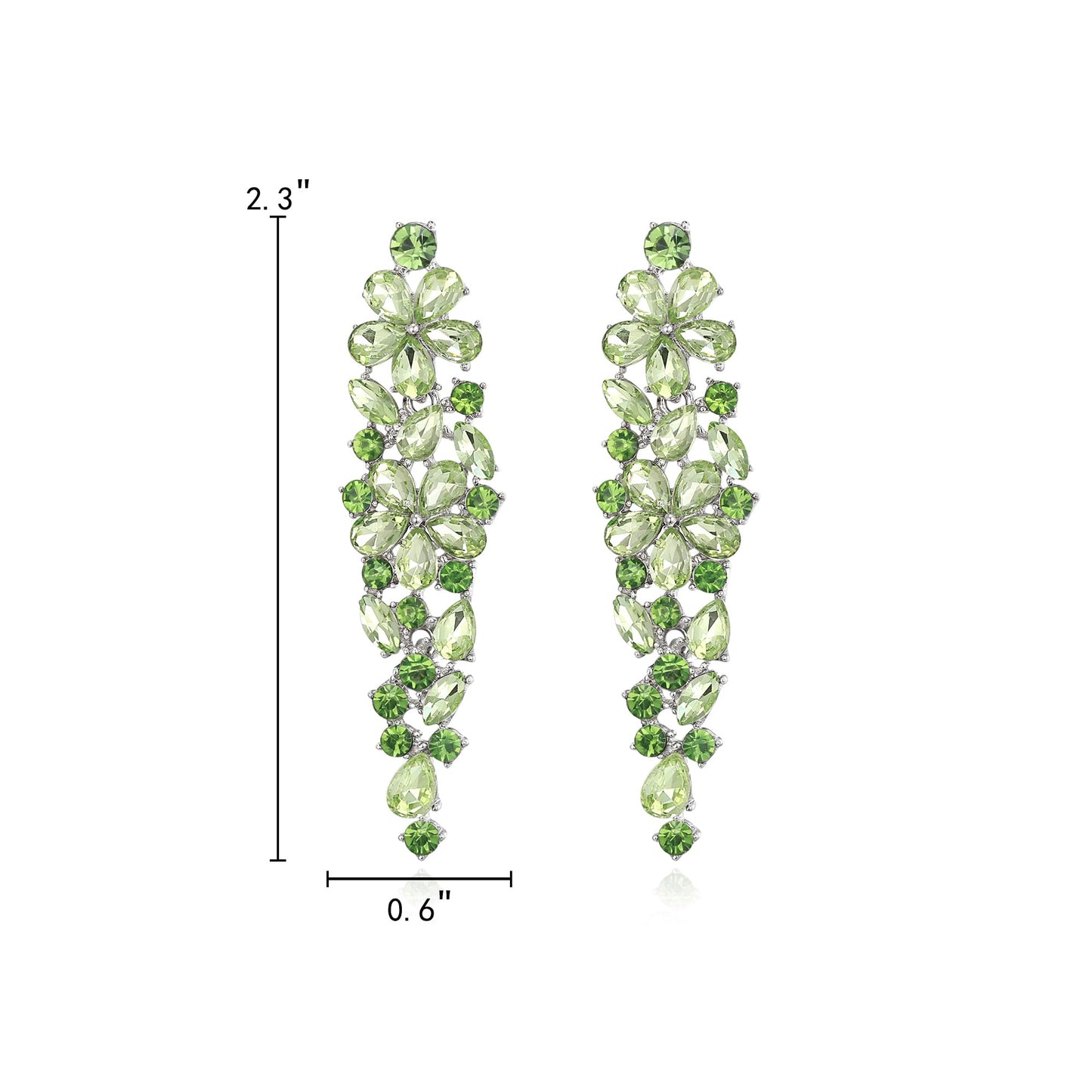 EleQueen Wedding Dangle Earrings, Elegant Floral Crystal Jewelry for Bride Bridesmaid Green Silver-Tone