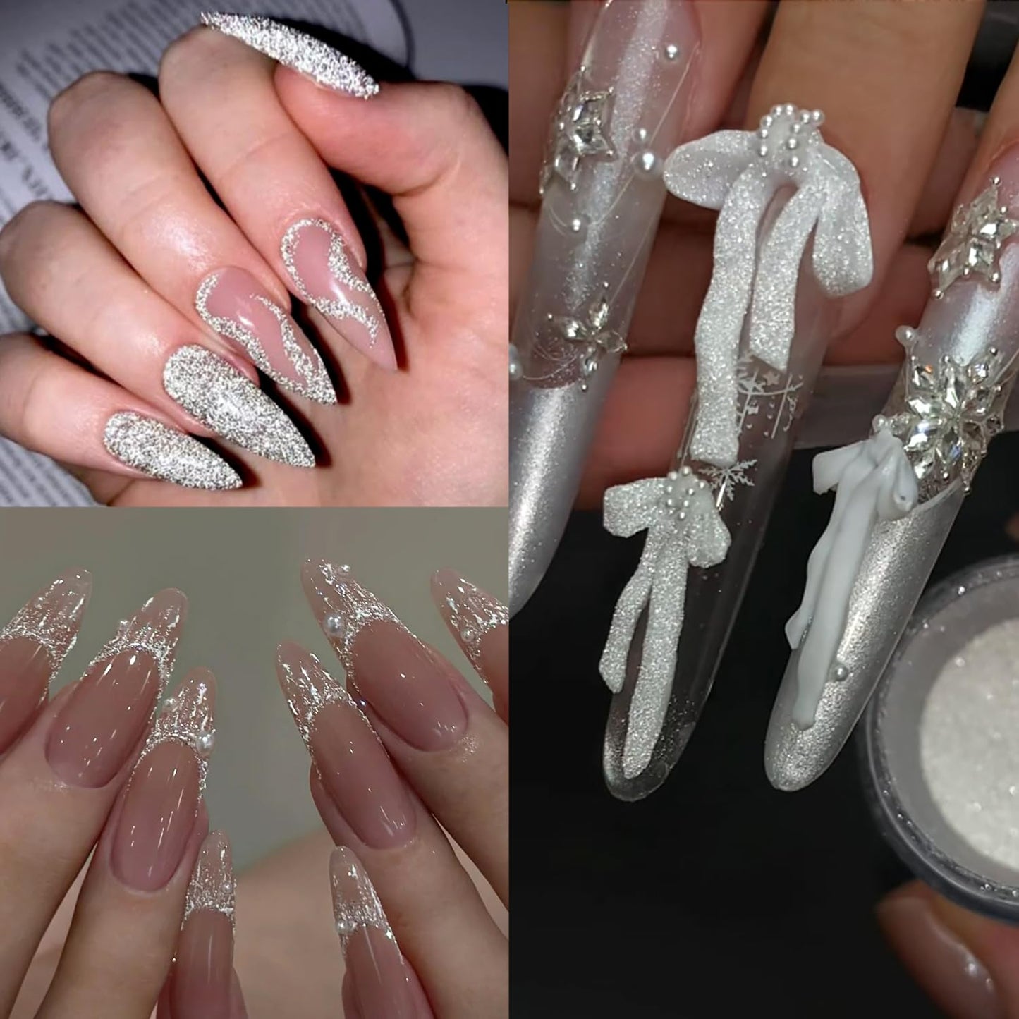 Furtherpretty Reflective Glitter Powder for Nails, 2PCS Black & White Flash Reflective Nail Sugar Set, Sparkle Diamond Glitter Powder Dust for Party Nail Art, DIY Manicure Salon Accessories (#3 Flash)