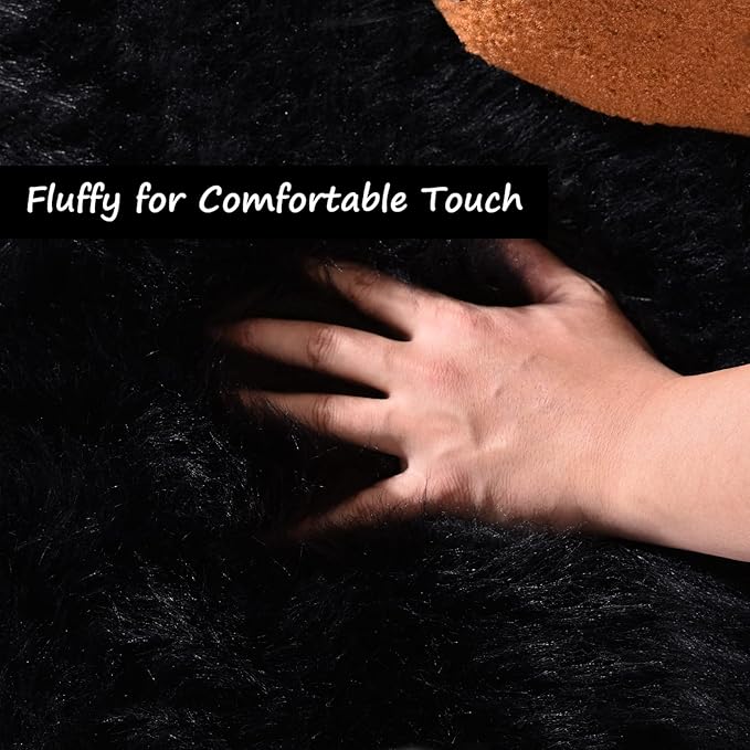 Goolela Black Faux Sheepskin Fur Rug 4x6 Fuzzy Furry Area Rug Black Fluffy Soft Shaggy Carpet for Bedroom Living Room Bedside Washable Sheepskin