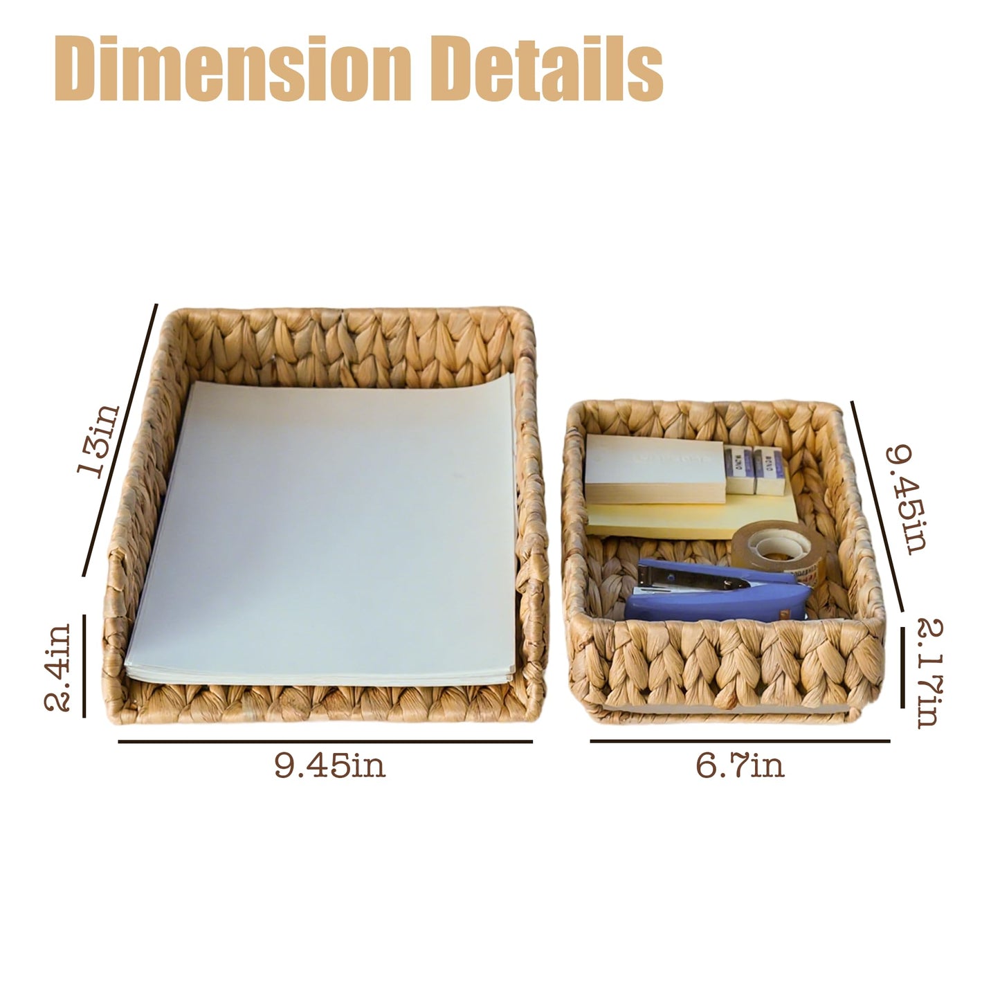 PINXIURY Woven Water Hyacinth Paper Organizer for Desk – Set of 2 Letter Trays – Tabletop Folder & Document Storage Trays – Desktop File Organizer for Home & Office