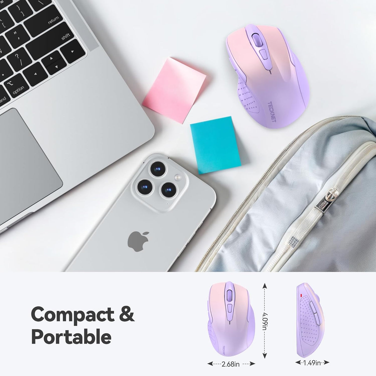 TECKNET Wireless Mouse, 2.4G Ergonomic Optical Mouse, Computer Mouse for Laptop, PC, Computer, Chromebook, Notebook, 6 Buttons, 24 Months Battery Life, 4000 DPI, 6 Adjustment Levels