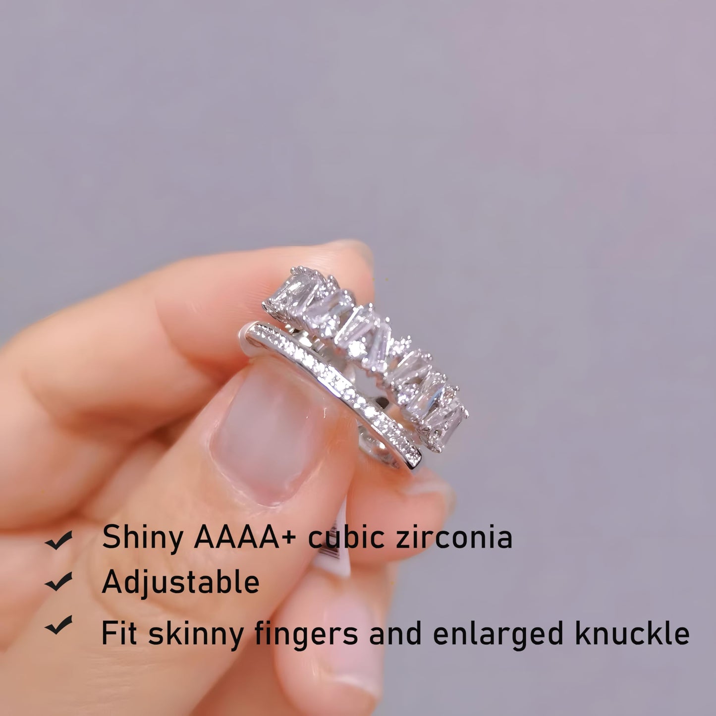 VOPIPO Dainty Double Cubic Zirconia Open Finger Rings for Women Silver Rings Adjustable Trend CZ Rings Personalized Minimalist Stacking Statement Rings Jewelry Gifts