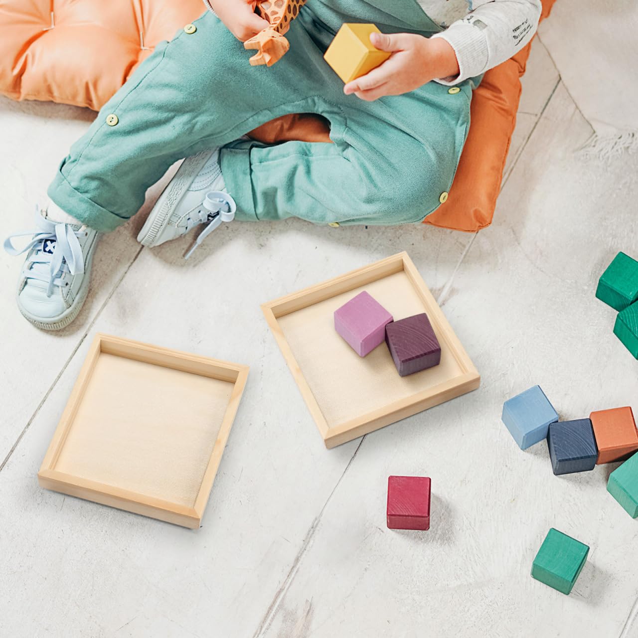 Hemobllo 6-Pack 4.72" Square Unfinished Wood Trays – Natural Puzzle Sorters & Craft Organizers for Kids, Classroom, Home Storage
