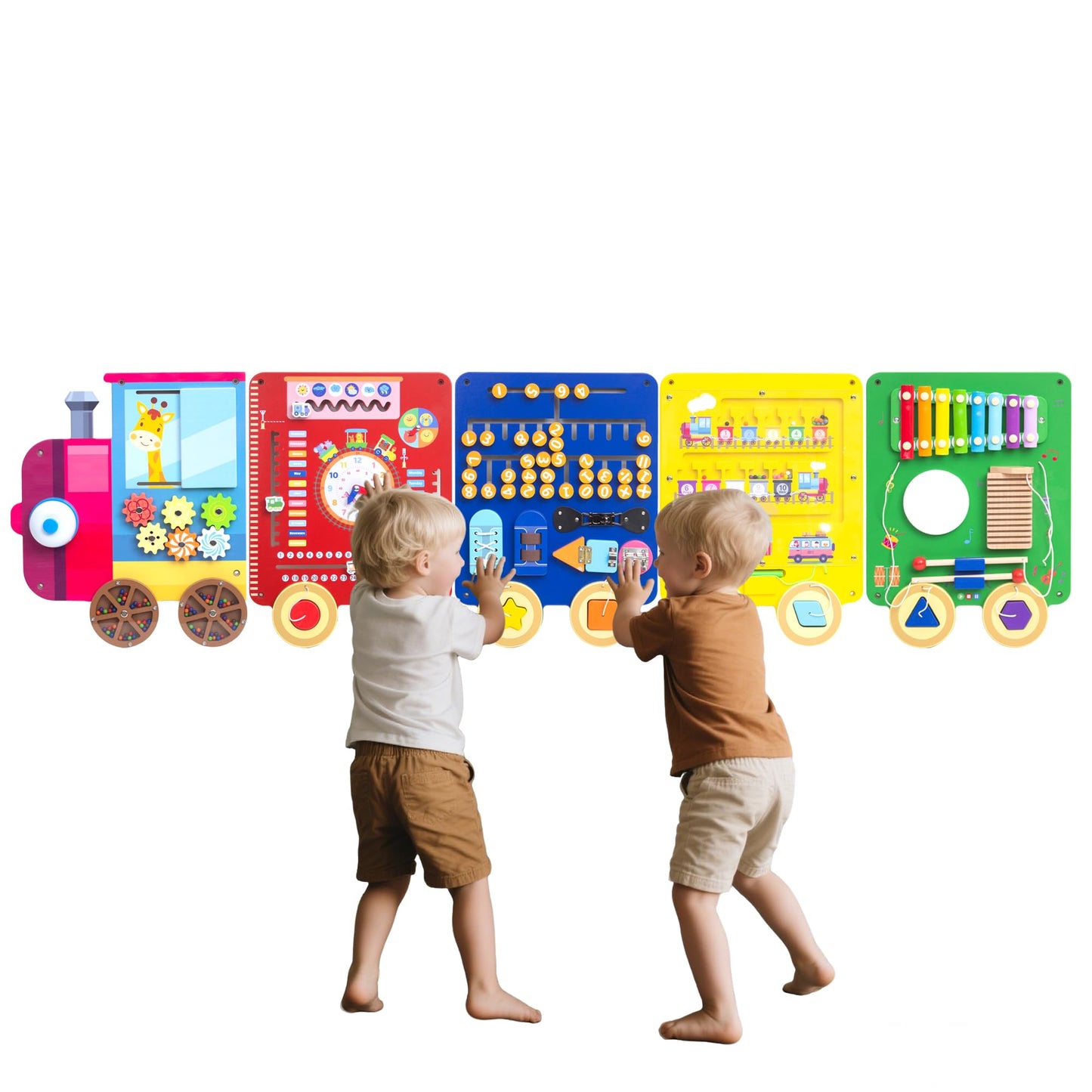 UREDISO Train Activity Wall Busy Board,Wooden Busy Board Train Activity Wall Panels,Montessori Sensory Wall Toys Panel for Kids, Learning Activity Center for Playroom,3 Years Old and Over