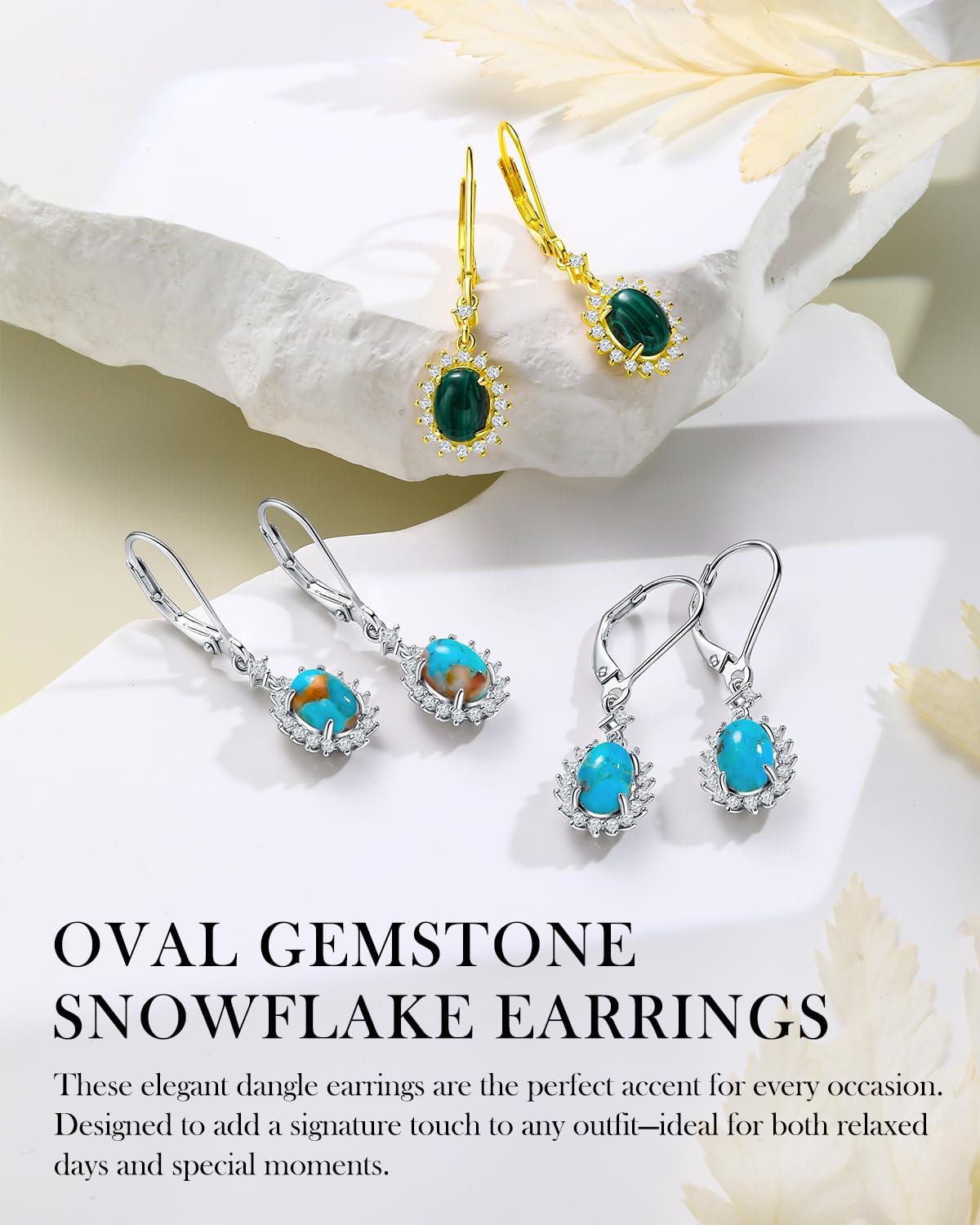 AIBAO Turquoise Dangle Earrings for Women Blue Gemstone Snowflake Dangling Earrings Western Boho Jewelry Sterling Silver Oval Turquoise Drop Earrings