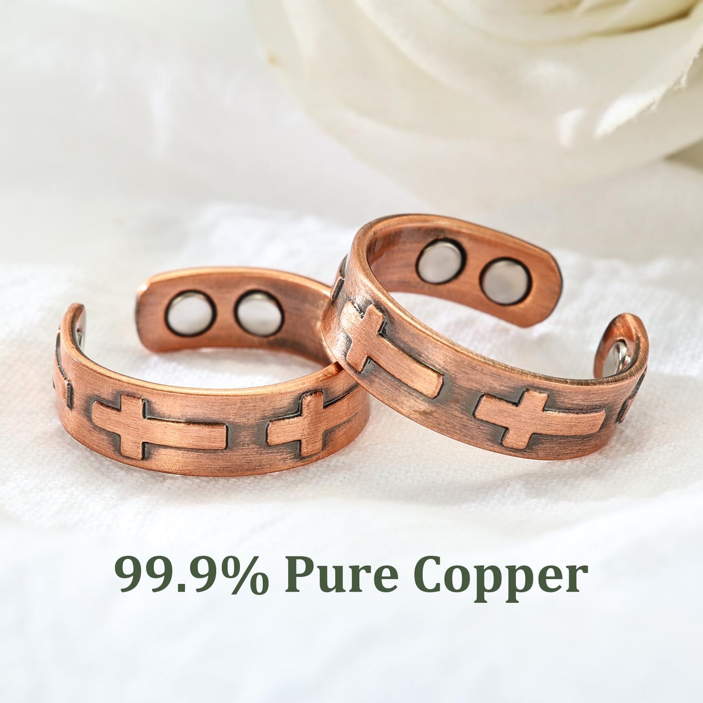 MagEnergy 2PCS Copper Rings for Men & Women, 99.9% Pure Copper Magnetic Christian Thumb Ring with Strong Magnet, Lymphatic Therapy Jewelry Gift with Present Box