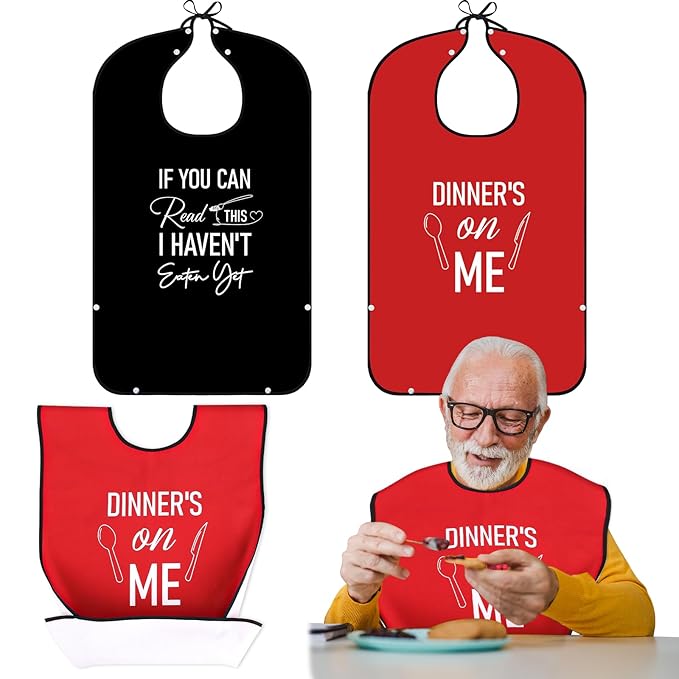 XKDOUS 2 Pack Funny Adult Bibs for Man, Waterproof and Reusable Adult Bibs for Eating with Optional Crumb Catcher,Washable Dining Clothing Protector, Gifts for Women Mom Elderly Men Senior