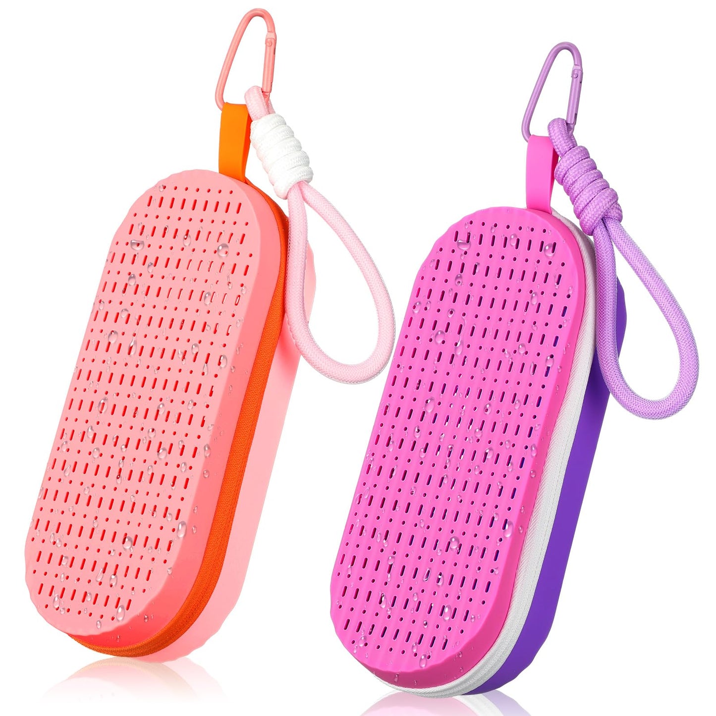 Blueweenly 2 Pcs Swim Goggle Case for Swimming with Hole Zipper Clip Silicone Cases for Goggle Gift(Pink and light purple, rose red and purple)