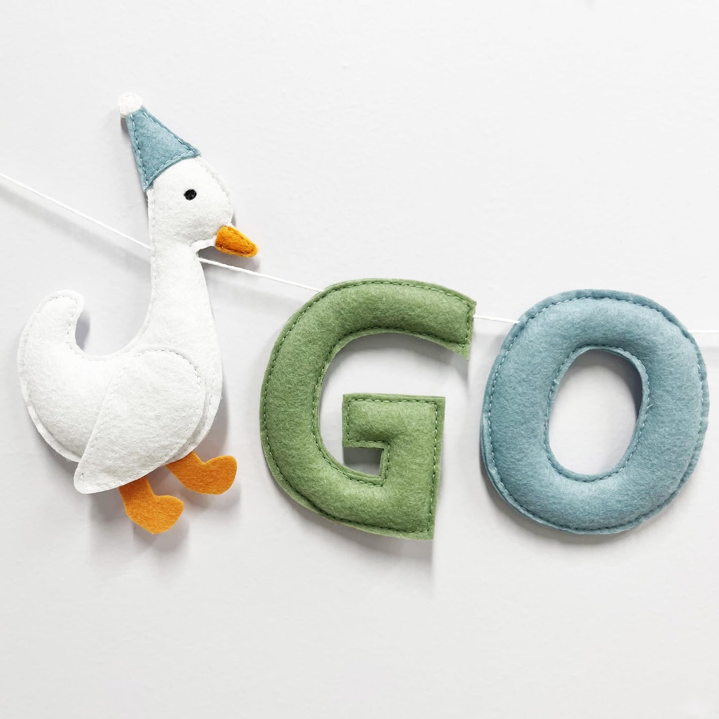 One Silly Goose Birthday Decorations Sage Green Dusty Blue Felt Handmade Pre-Strung 3d Goose 1st Bday Banner for Baby First Birthday Party Decorations Nursery Home Wall Fireplace Decor