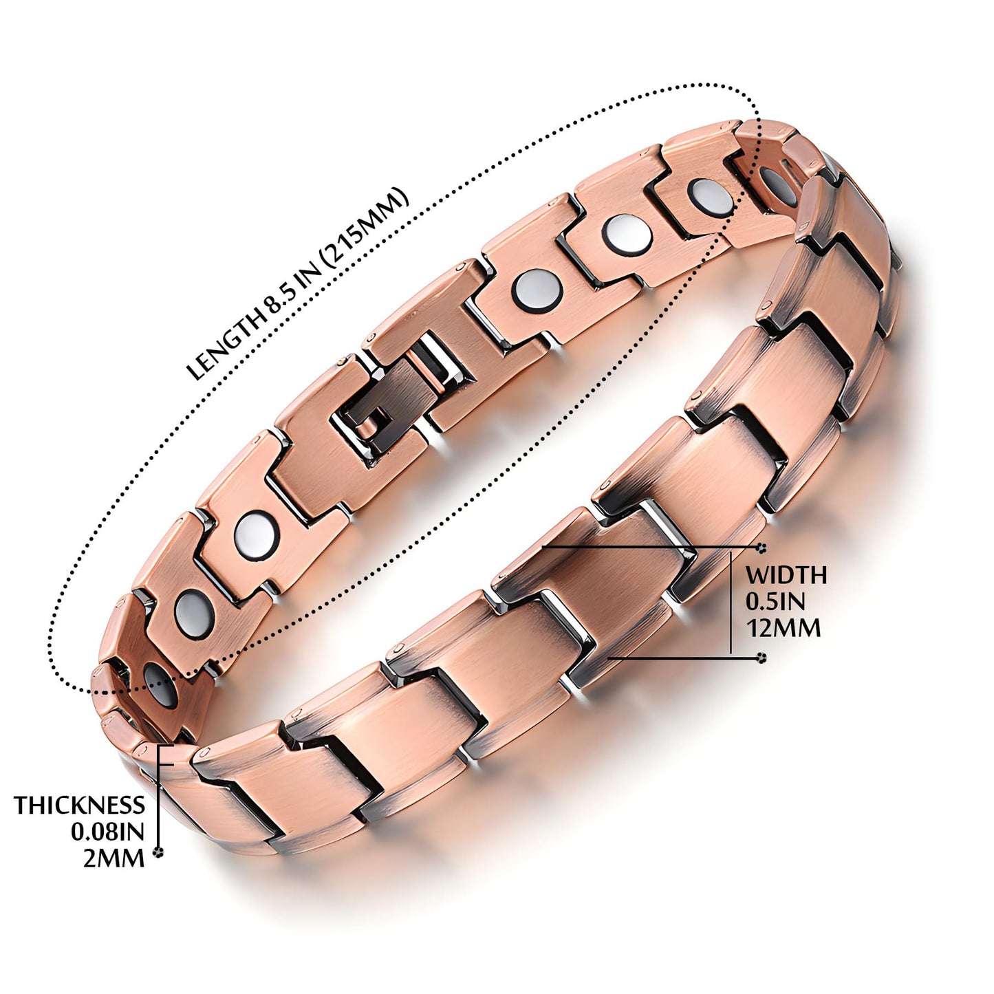EMMORI Ultra Strength Magnetic Bracelet - 3,500 Gauss Per Magnet -Magnetic Bracelets for Men Woman - Adjustable Length -Pulseras Magneticas (Copper)