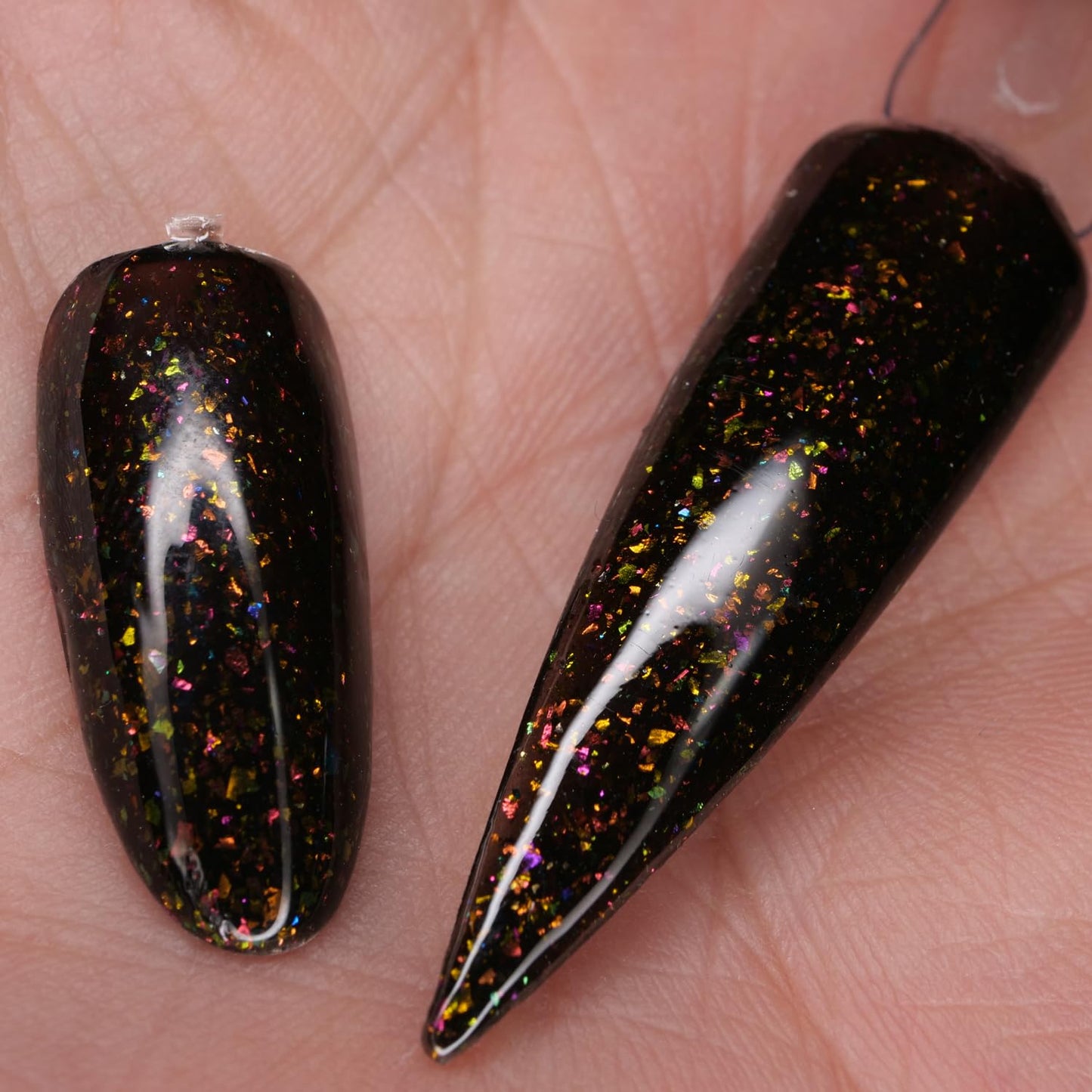 Glow in the dark Black Nail Acrylic Powder Mixed with Holographic Chameleon Opal Flakies (Black63bh, 2OZ)