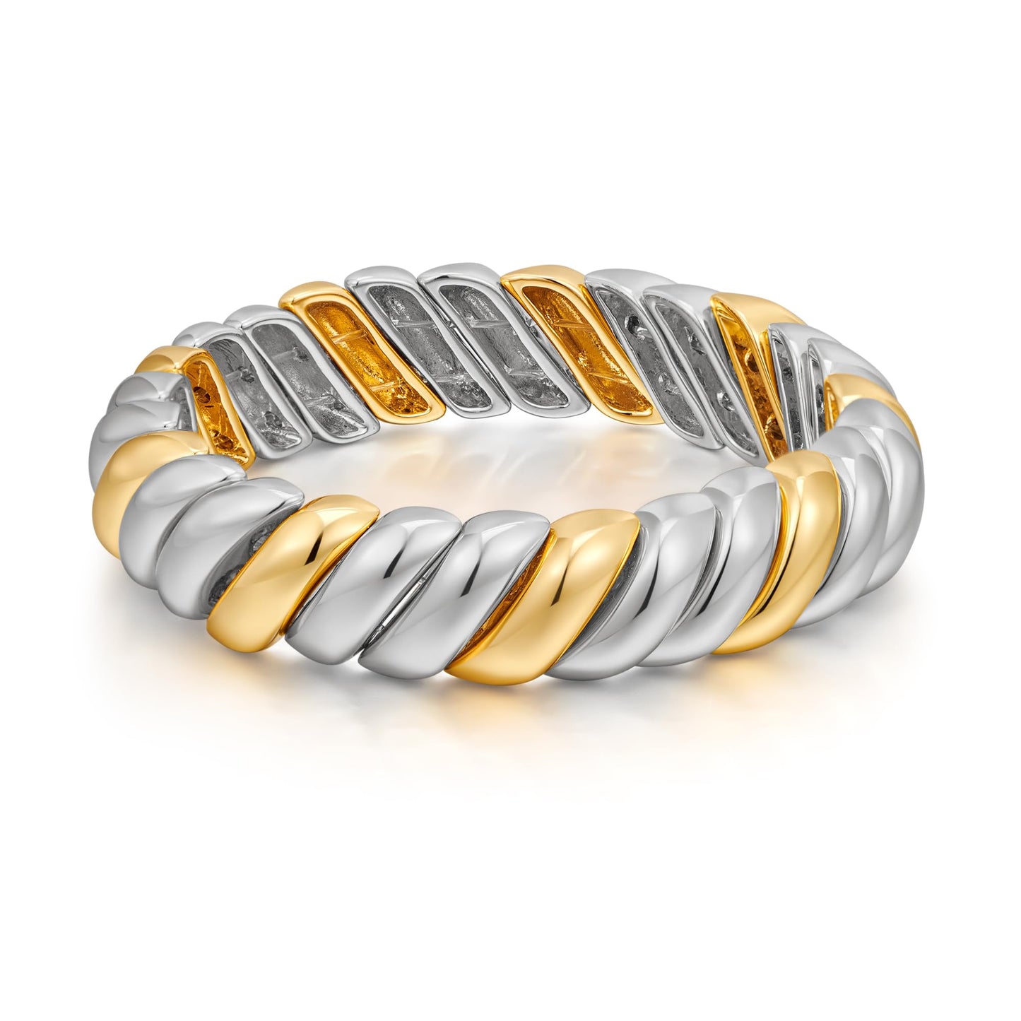 FAMARINE Silver Gold Chunky Bangle Bracelet for Women Men Two Tone Stretchchable Elastic Bracelet Jewelry Gift for Daily Wear