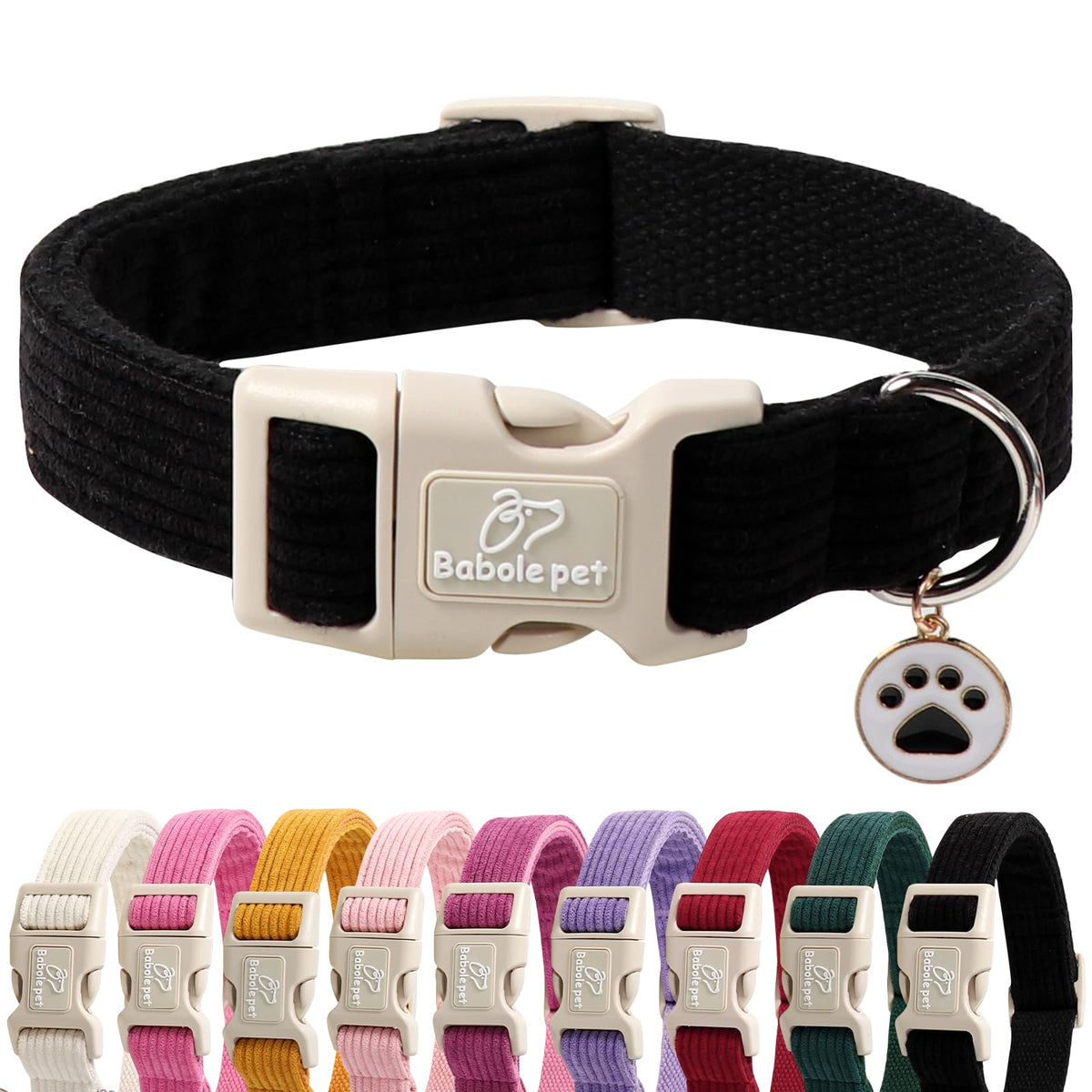 Babole Pet Nylon Dog Collar - Adjustable Rose Red Soft Webbing Dog Collars for Small Medium Large Dogs Boy Girl Puppy Collar with Safety Metal Buckle L