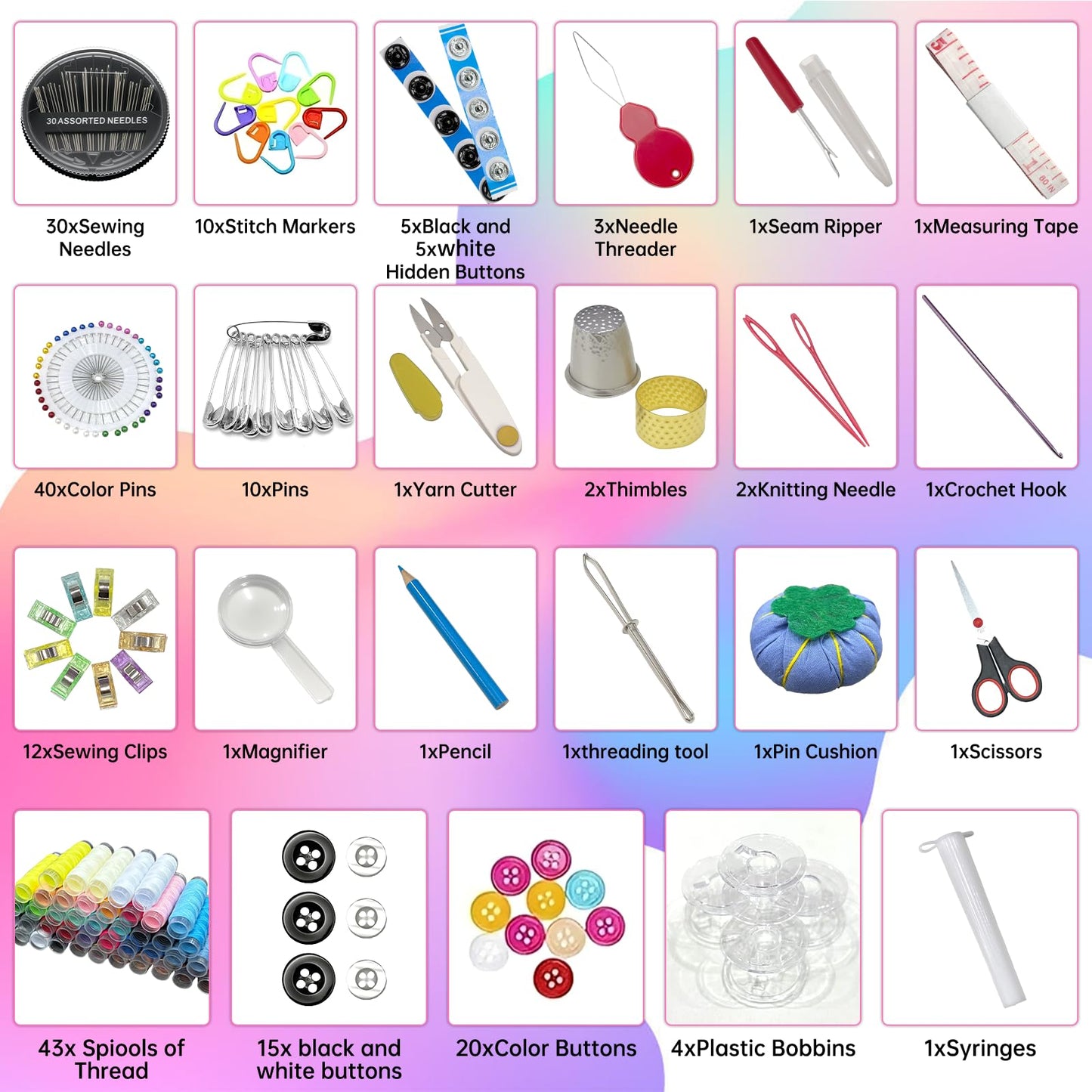 212PCS Large Sewing Kit for Adults, Portable Sewing Kit with Needles and 43XL Thread, Scissors, Buttons & Sewing Supplies, Basic Hand Sewing Repair Kit for Beginners, Emergency & Home Use