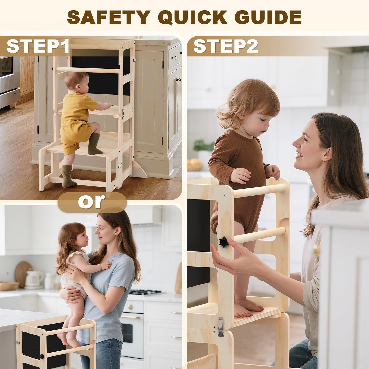 Toddler Kitchen Step Stool, 4-in-1 Foldable Standing Tower with Blackboard, Toddler Step Stool for Bathroom Sink, Kitchen Counter, Ages 18 Months+, 1-3 Year Old Boy Girl Gifts