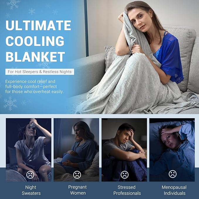Elegear Revolutionary Cooling Blanket Throw, Absorbs Heat to Keep Body Cool for Night Sweats, Arc-Chill 3.0 Cool Fiber Q-Max>0.5 for Hot Sleepers, Lightweight Summer Cold Blankets for Sleeping, Grey