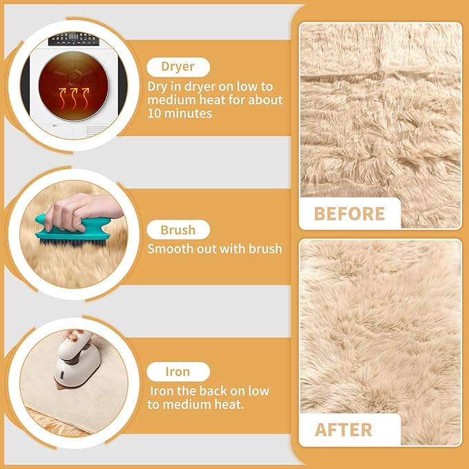 Ciicool Ultra Soft Faux Sheepskin Fur Rug Fluffy Rug for Bedroom Fuzzy Carpet for Living Room Kid's Room Nursery Decor, Beige 2 x 6 Feet