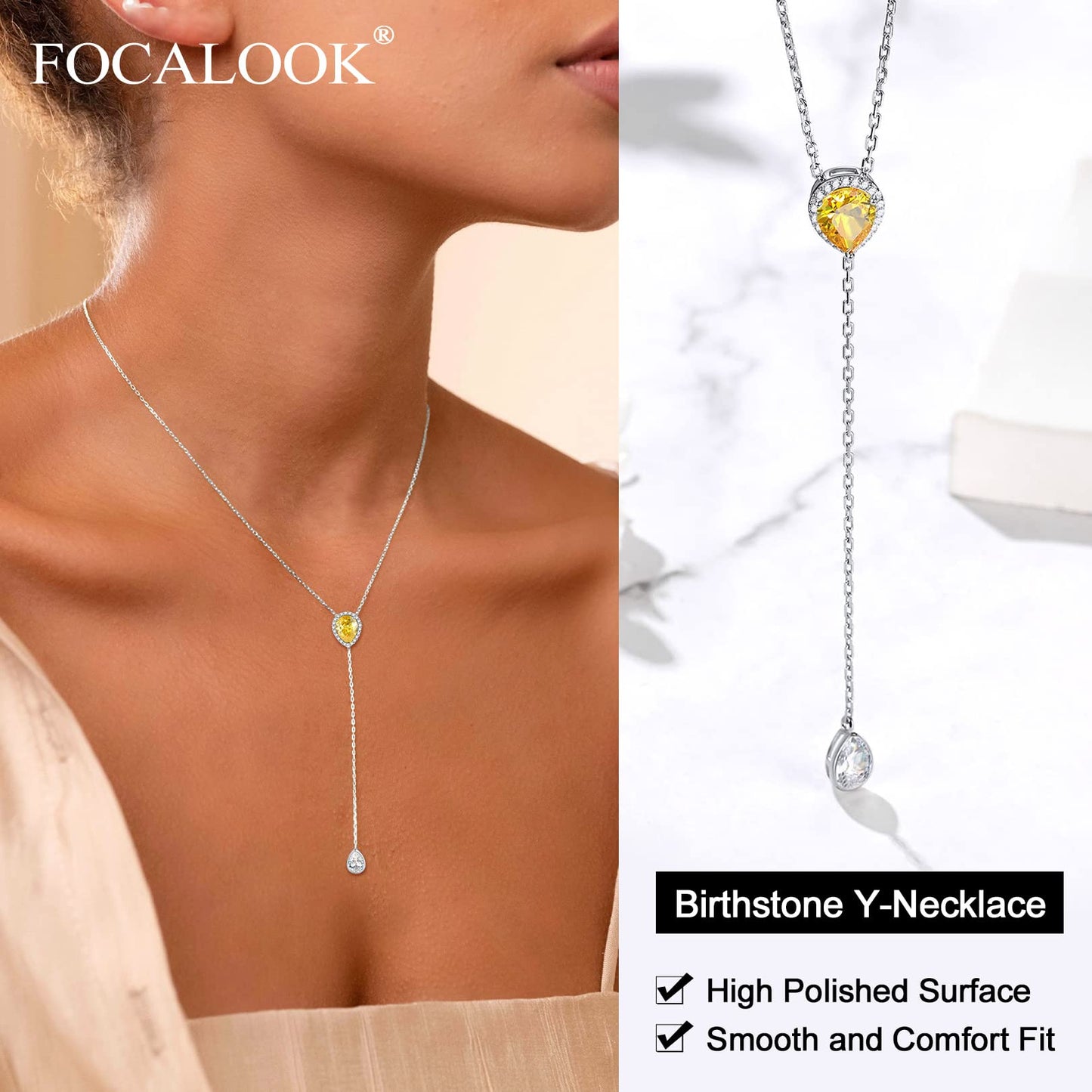 FOCALOOK November Birthstone Pendant Necklace for Women 925 Sterling Silver Birthday Long Necklaces