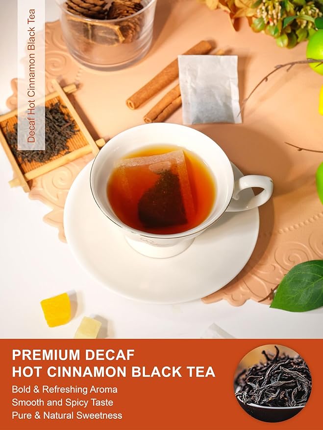 TeeLux Decaf Hot Cinnamon Black Tea, Decaffeinated Black Tea with Cinnamon, Clove, Spicy & Sweet Flavor, 100 Count