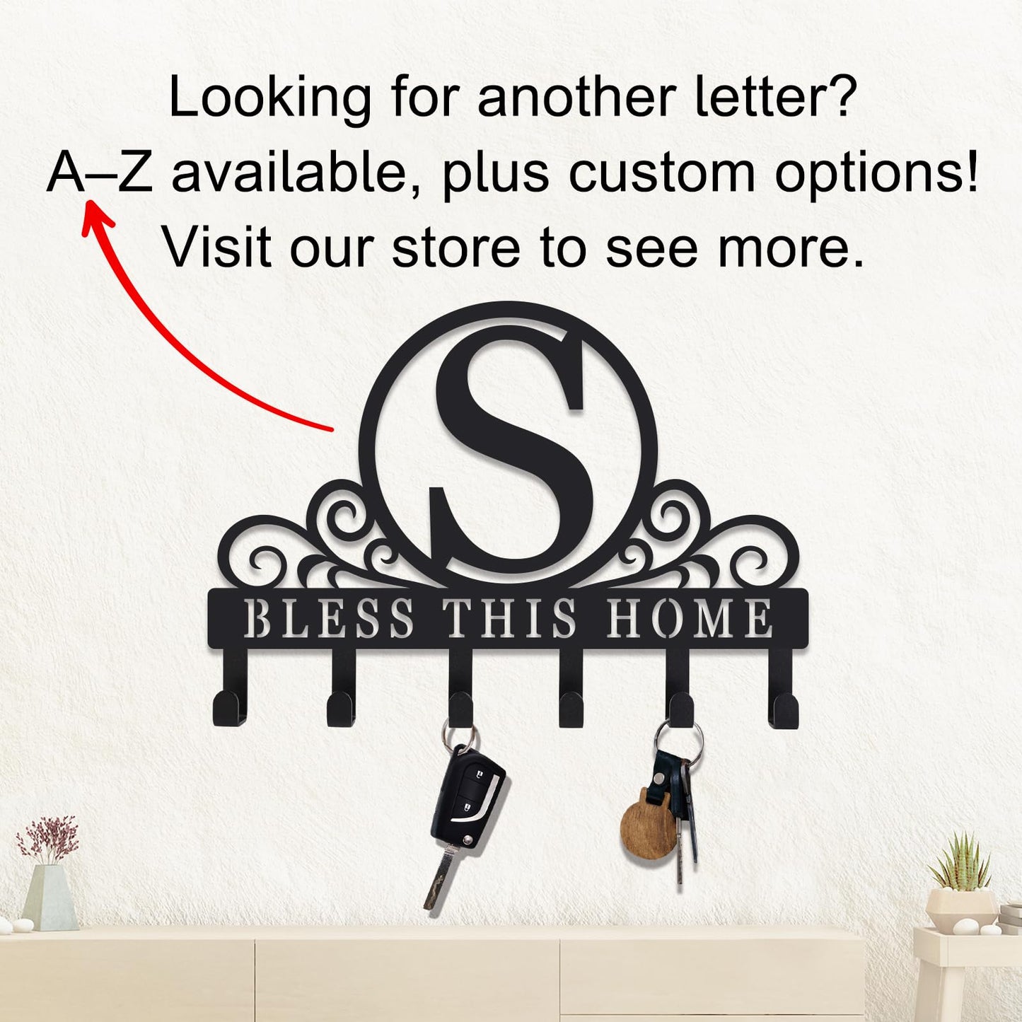 SIFZYJGN Personalized Metal Monogram Key Holder Wall Mount, Custom Letter Metal Key Holder for Wall Key Hooks Coat Rack, Perfect for Bathroom, Living Room, Kitchen