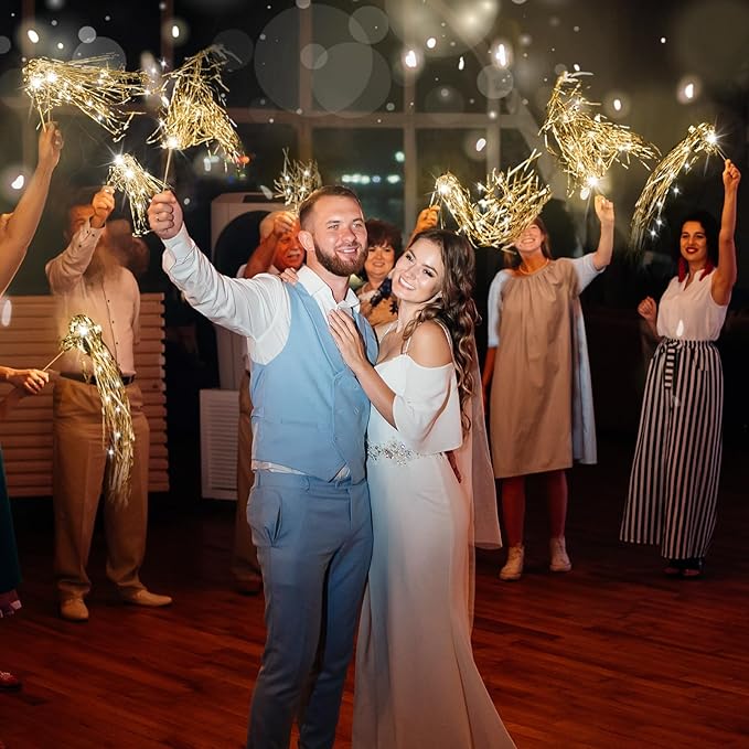 48 Pcs Lighted Wedding Wands LED Tinsel Wands Streamers Wedding Sparklers Send Off Light Sticks for Reception Birthday Exits Baby Shower Concert Christmas Party Favors(Champagne)