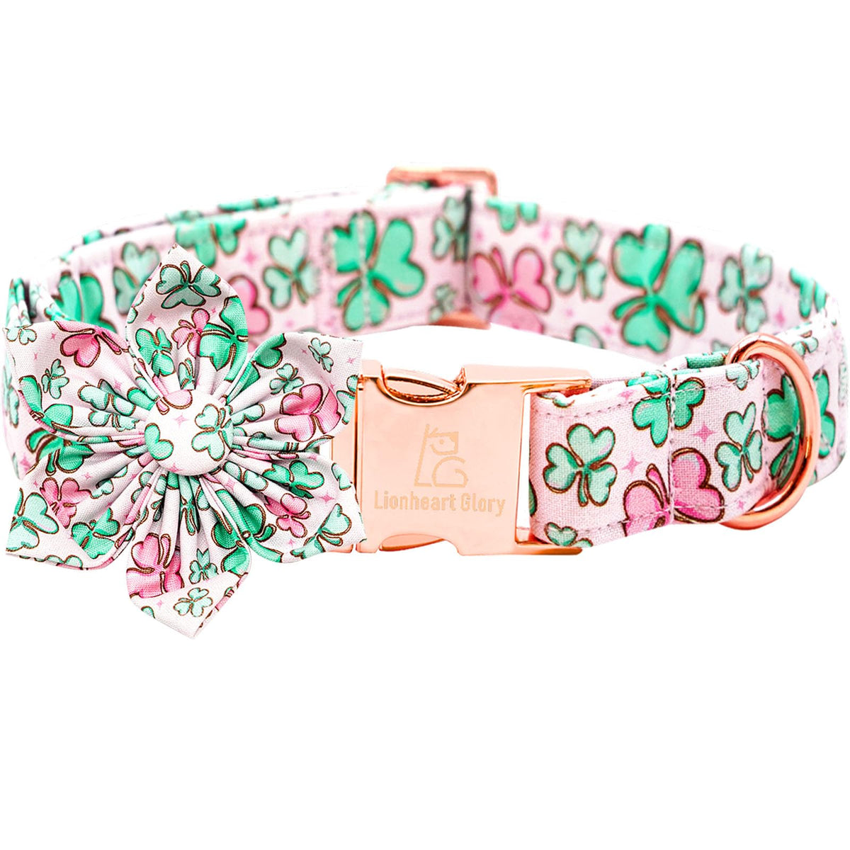 Lionheart Glory St. Patrick's Day Dog Collar, Dog Collar with Flower, Cute Floral Pattern Pet Collars Adjustable Pet Collars for Large Dogs