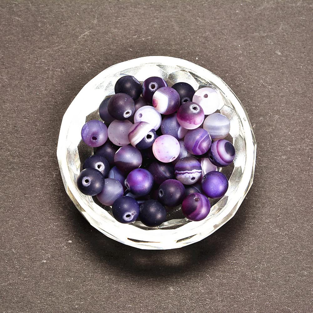 jodaying 10mm Purple Stripe Agate Matte Round Natural Gematone Loose Beads for Jewelry Making DIY 1 Strand 15"