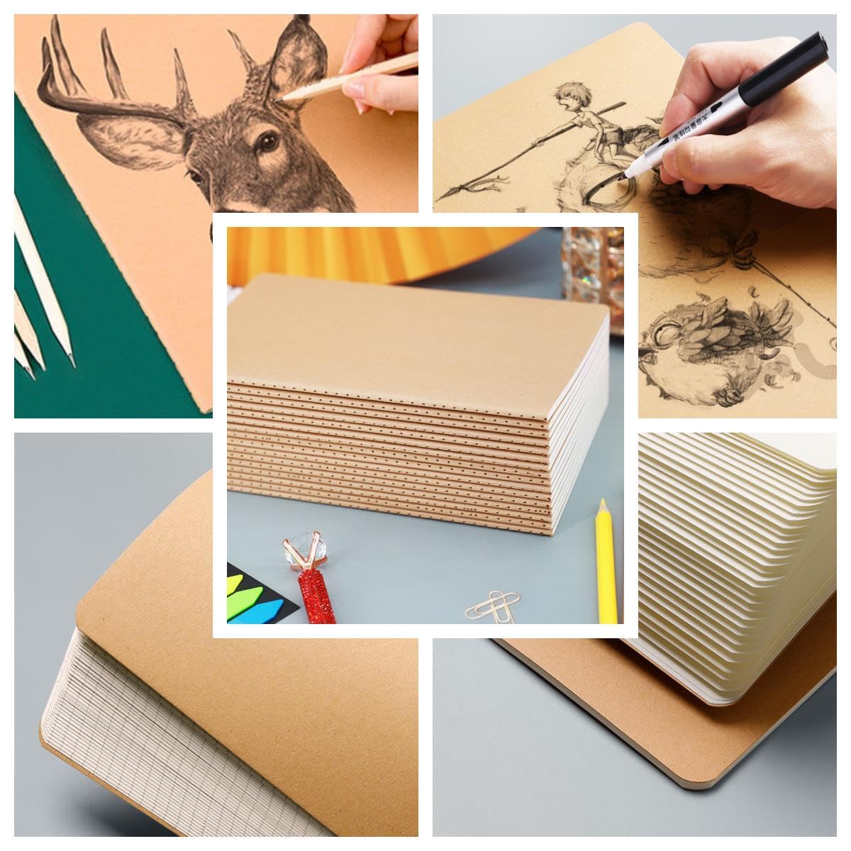 Zegrox 16 Pack Kraft Blank Notebooks for Writing, A5 Size 8.3 x 5.5in, 60 Pages Each, Bulk Sketchbook Journals Set for Travel Journal, Student, Kids, Writing