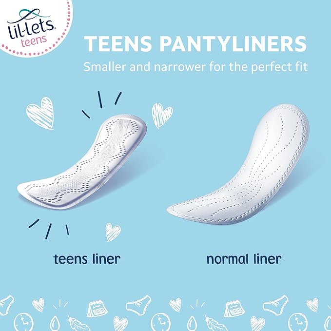 Lil-Lets Teens Liners - 64 Count Pantyliners for Girls - Thin, Absorbent Liners - Soft & Breathable, Fragrance Free for First Periods - Light Days