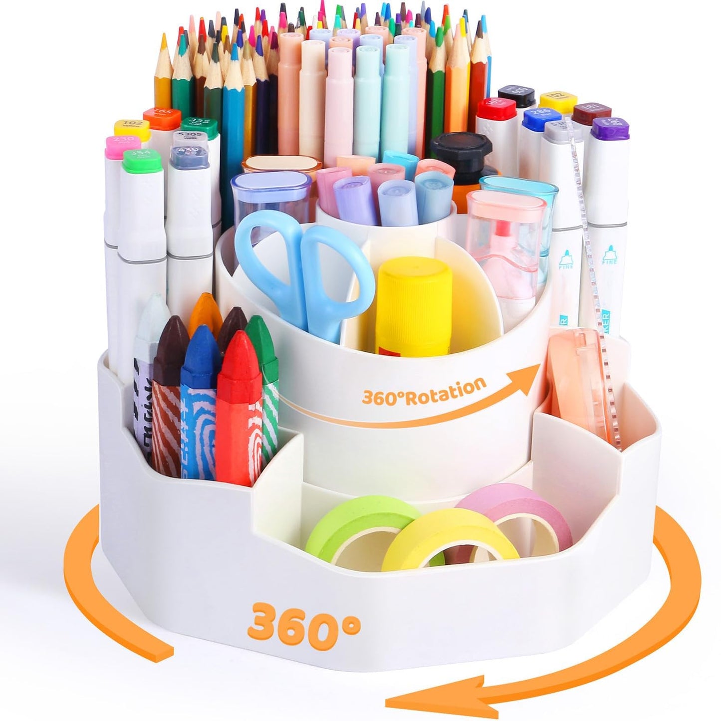 UGWKivd Rotating Desk Pen Organizer, 13 Storage Slots, Large Capacity Pen & Marker Holder, Multifunctional Desktop Organizer for Stationery, Cosmetics, and Kitchen (White)