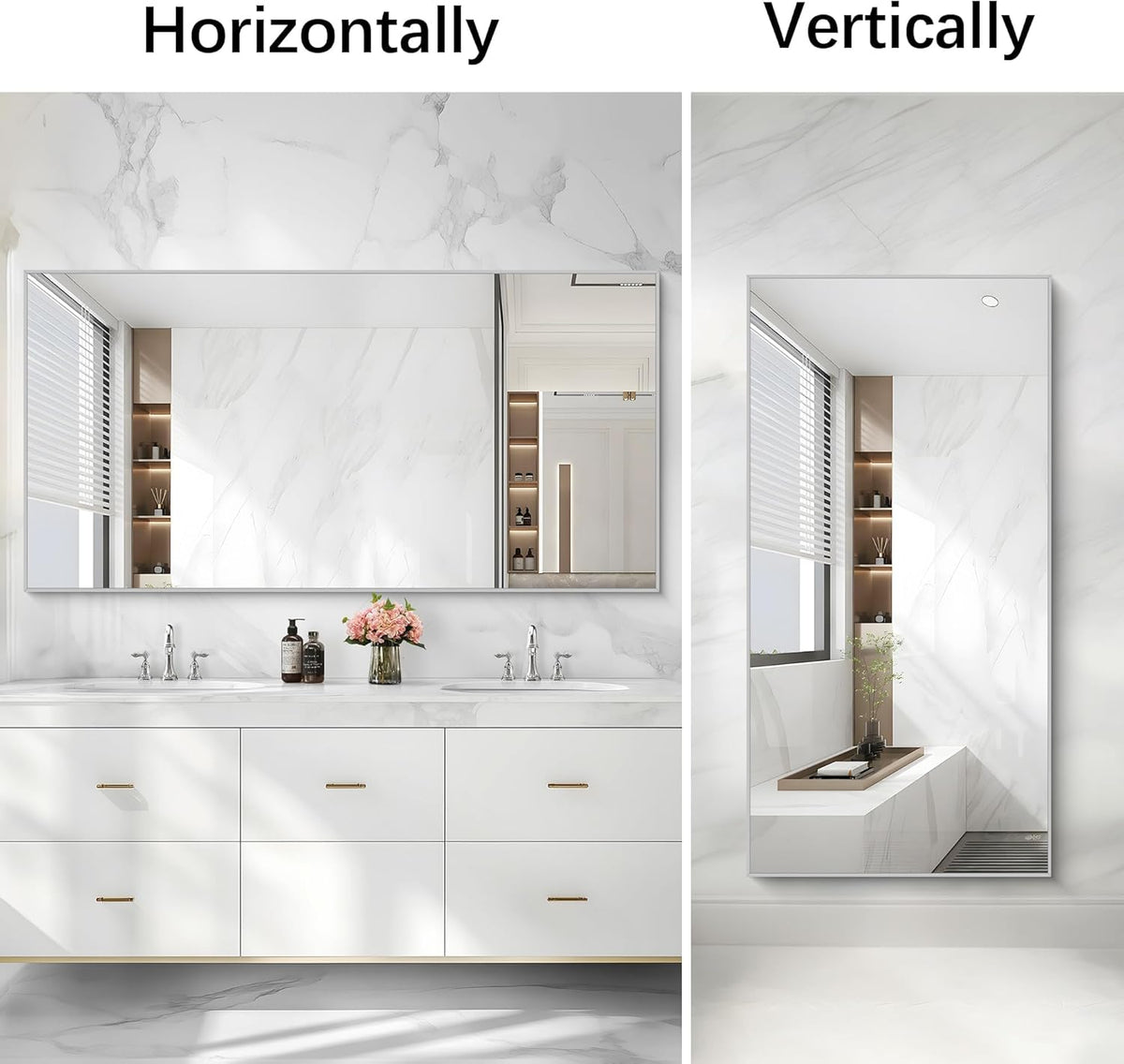 Silver Bathroom Mirror for Wall, 30x60 Inch Rectangle Mirrors with Metal Frame, Modern Vanity Large Wall Mirror for Bathroom Living Room, Entryway Hangs Horizontal or Vertical