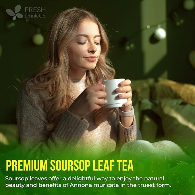 FreshDrinkUS, Premium 275+ Soursop Graviola Whole Dried Leaves Tea, 275-300 Soursop Graviola Guanabana Whole Leaves, Wildcrafted, Hoja Guanabana Loose Leaf Herbal Tea, No Gluten, Vegan