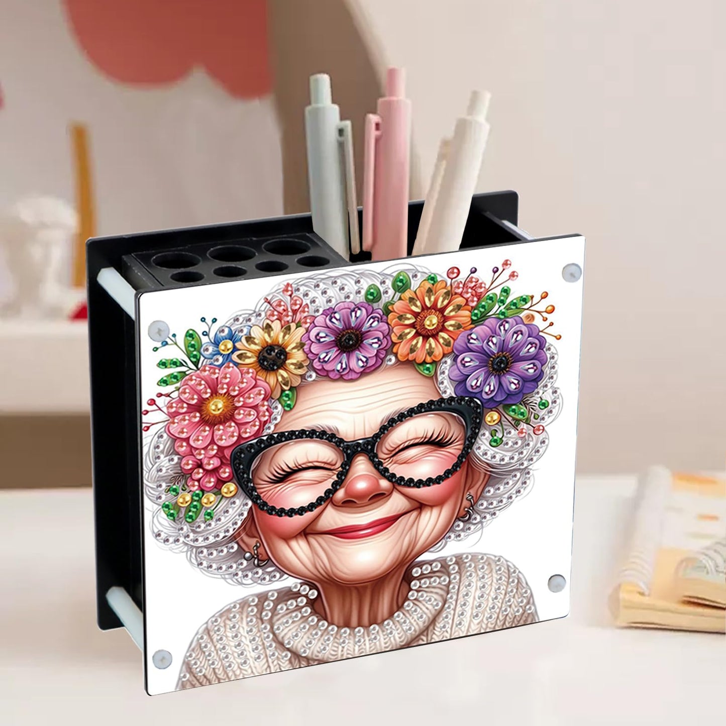 JZHYOAN Diamond Art Painting Pencil Holder, DIY Diamond Art Pen Ornaments, Makeup Brush Table Box, Desk Accessories Workspace Organizers for Study, Work