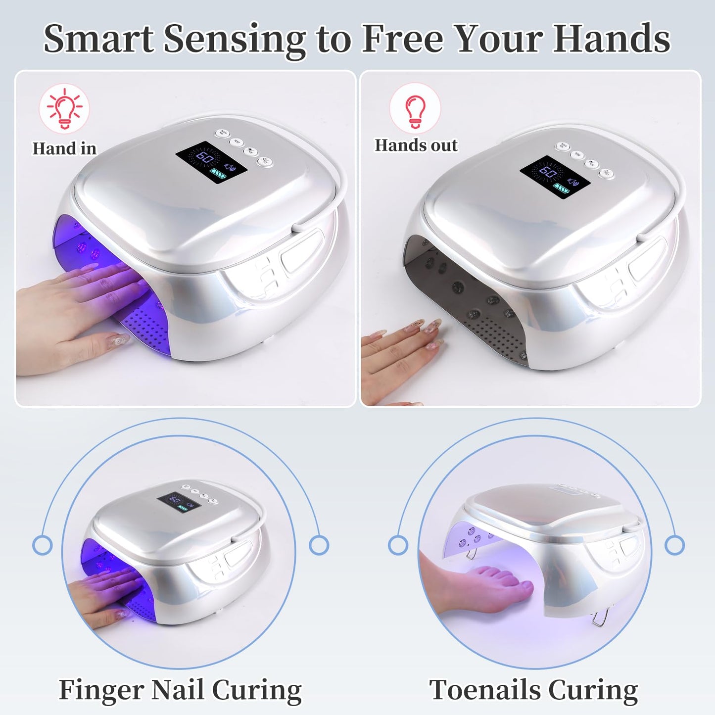 BOMOQING 126W Rechargeable UV LED Nail Lamp, Portable Cordless Nail Dryer with Auto Sensor and 4 Timer Settings, Professional Curing Lamp for Gel Polish and Salon (Plating Silver)