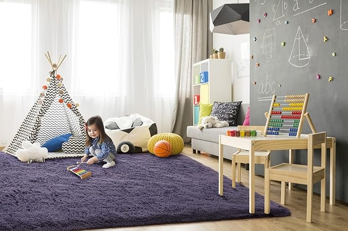 TWINNIS Super Soft Shaggy Rugs Fluffy Carpets 10x14 Feet, Indoor Modern Plush Area Rugs for Living Room Bedroom Kids Room Nursery Home Decor, Upgrade Anti-Skid Fuzzy Rug, Grey Purple