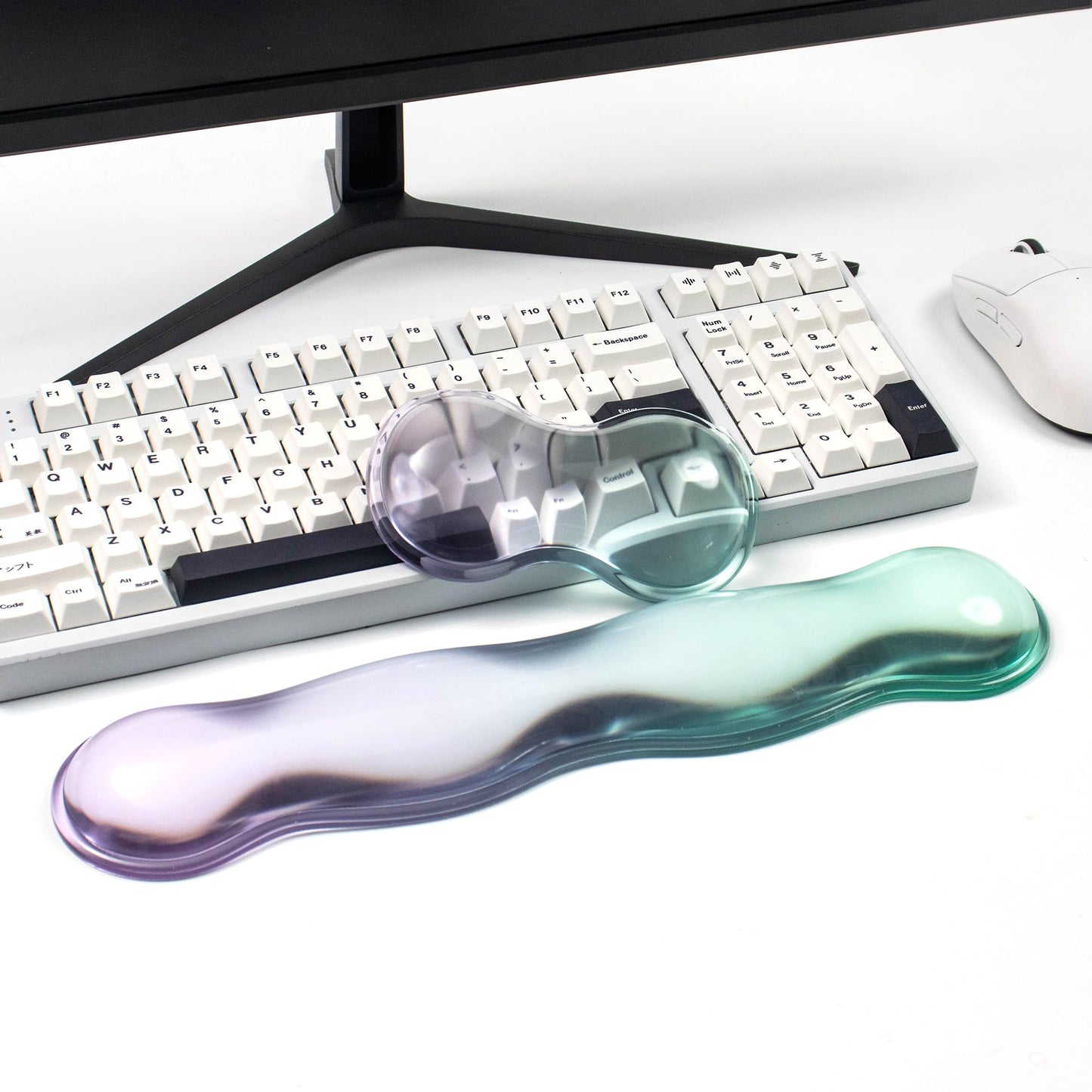Gel Keyboard and Mouse Wrist Rest Set – Clear Wrist Rest for Computer Keyboard 60%/68%/75%, Comfort & Support for Typing and Gaming(Purple Green)